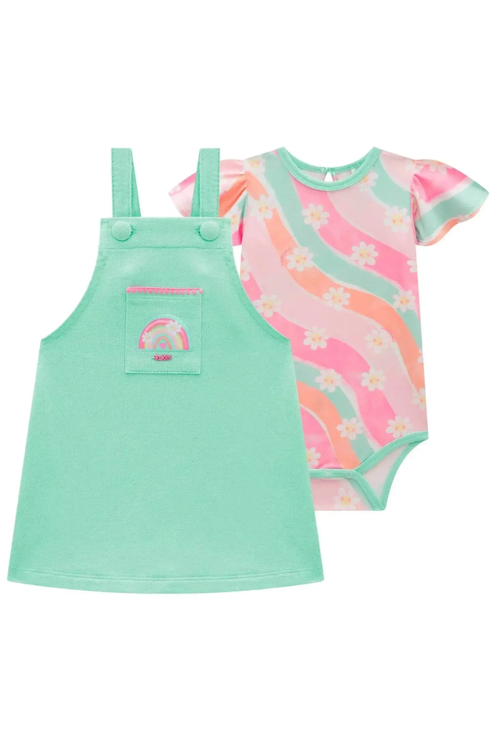 Conjunto de Body em Malha Comfy e Salopete em Moletom sem Pelúcia 98036 Kukiê Bebê Menina