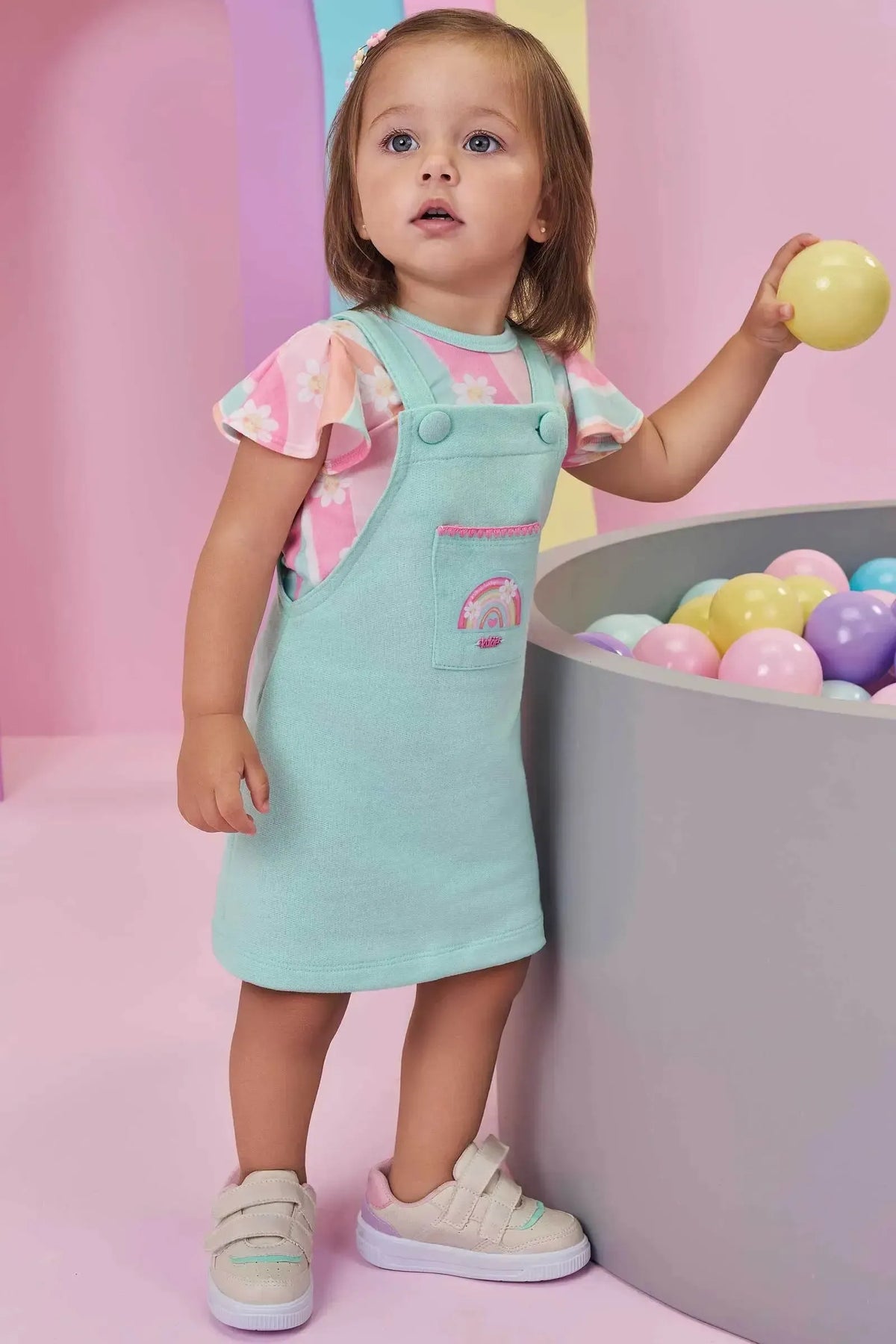 Conjunto de Body em Malha Comfy e Salopete em Moletom sem Pelúcia 98036 Kukiê Bebê Menina