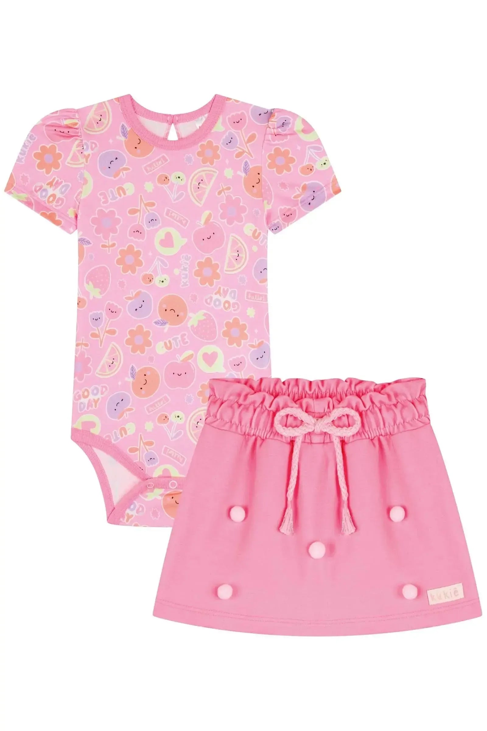 Conjunto de Body em Malha Comfy e Short Saia em Moletom 85728 Kukiê Bebê Menina