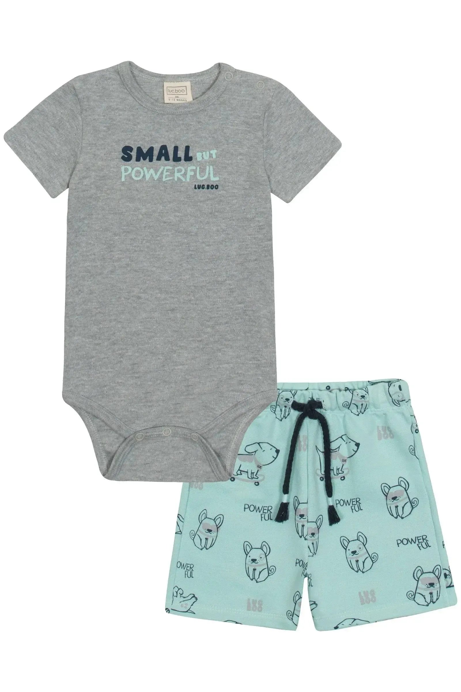 Conjunto de Body em Malha e Bermuda em Moletom sem Pelúcia 87359 LucBoo Bebê Menino