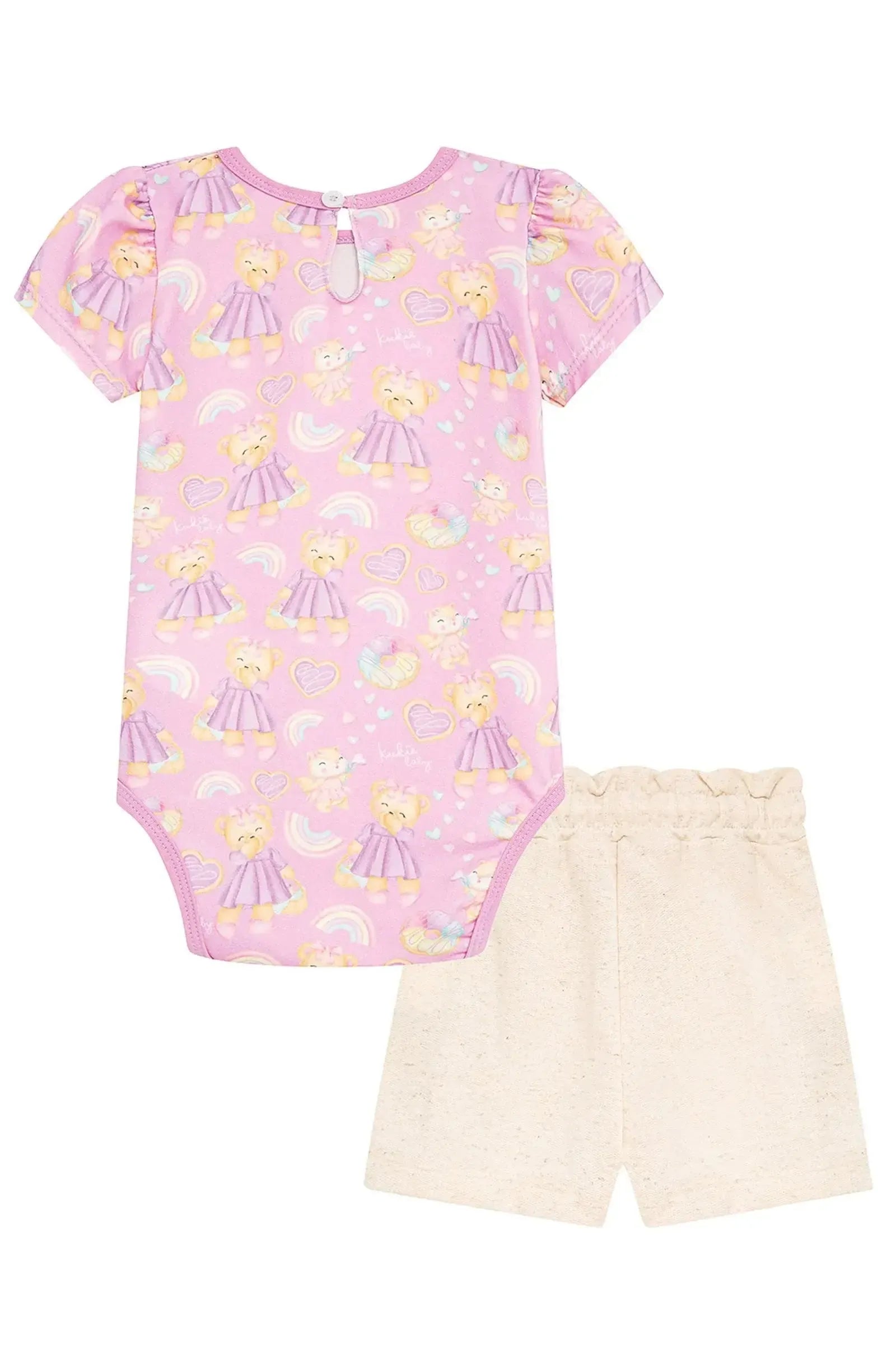 Conjunto de Body em Malha Power e Short Saia em Moletom sem Pelúcia 92905 Kukiê Bebê Menina