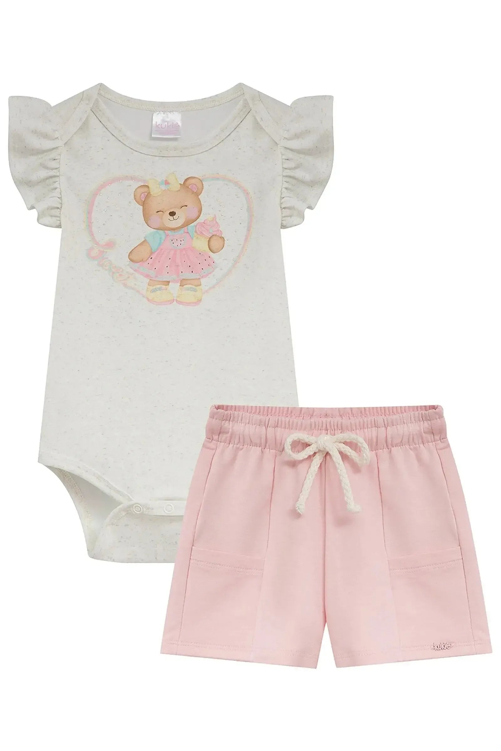Conjunto de Body em Malha Power e Shorts em Molevisco 95320 Kukiê Bebê Menina