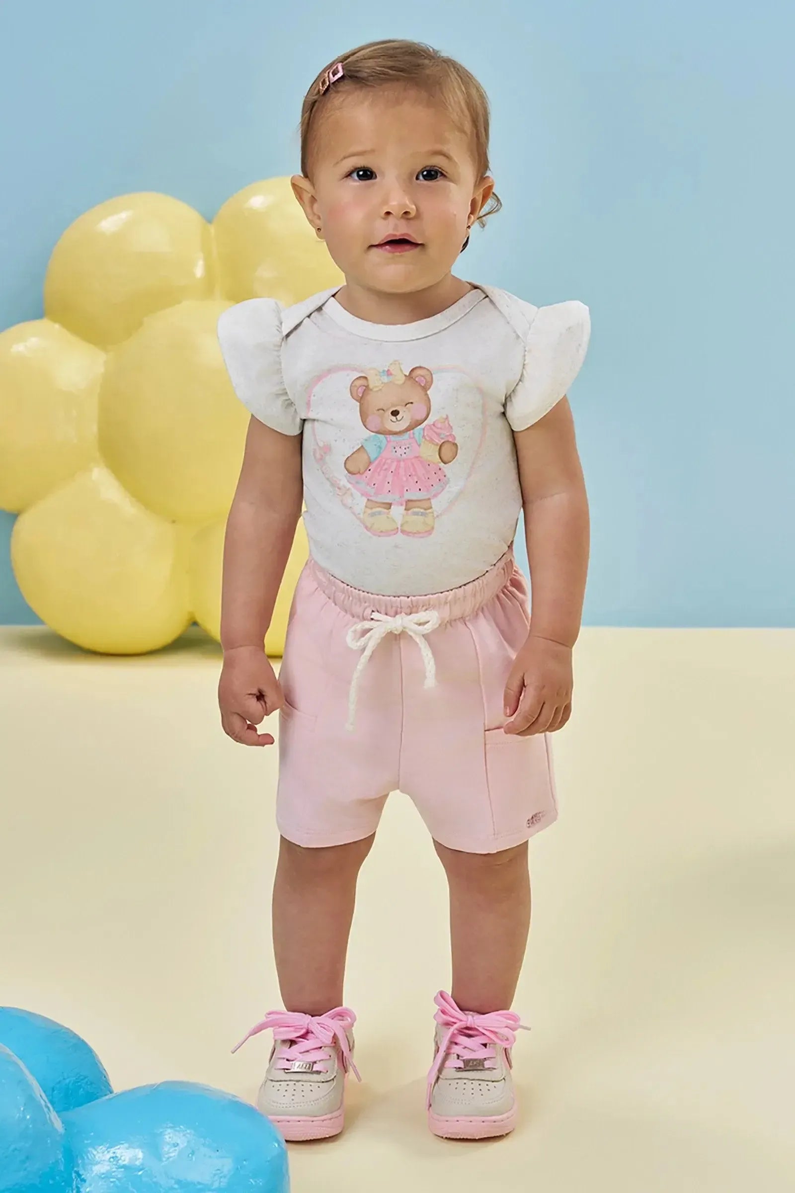 Conjunto de Body em Malha Power e Shorts em Molevisco 95320 Kukiê Bebê Menina