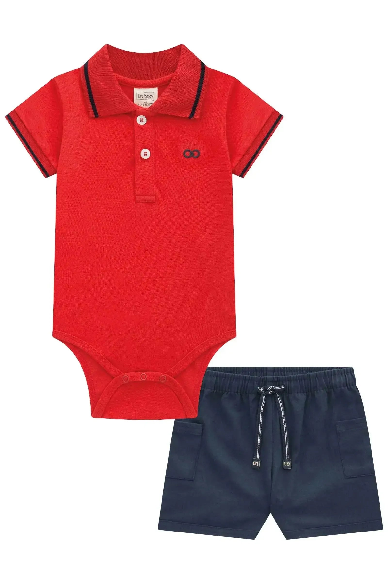 Conjunto de Body em Piquet com Elastano e Bermuda em Sarja Girassol com Elastano 96544 LucBoo Bebê Menino