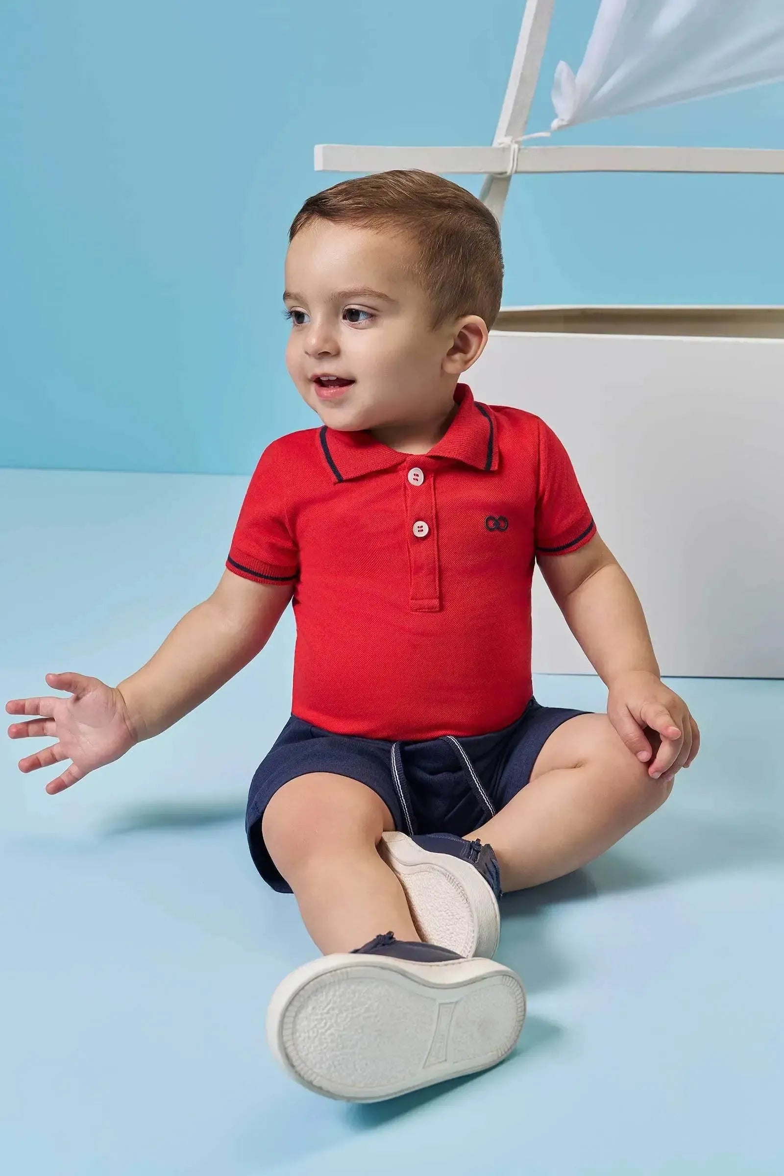Conjunto de Body em Piquet com Elastano e Bermuda em Sarja Girassol com Elastano 96544 LucBoo Bebê Menino