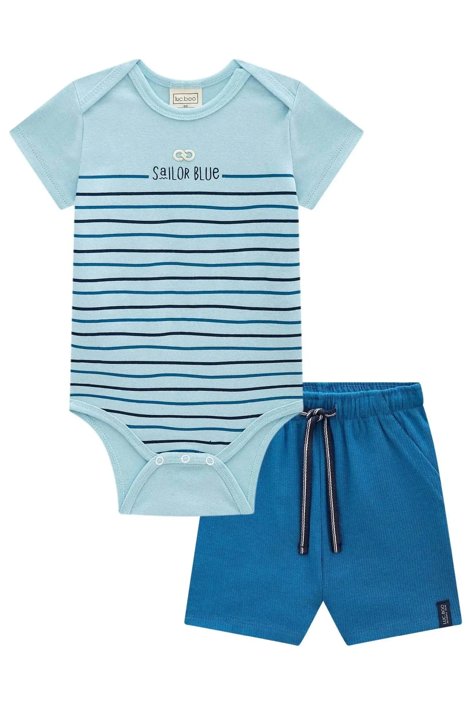 Conjunto de Body em Ribana 1x1 e Bermuda em Canelado Liz com Elastano 98246 LucBoo Bebê Menino