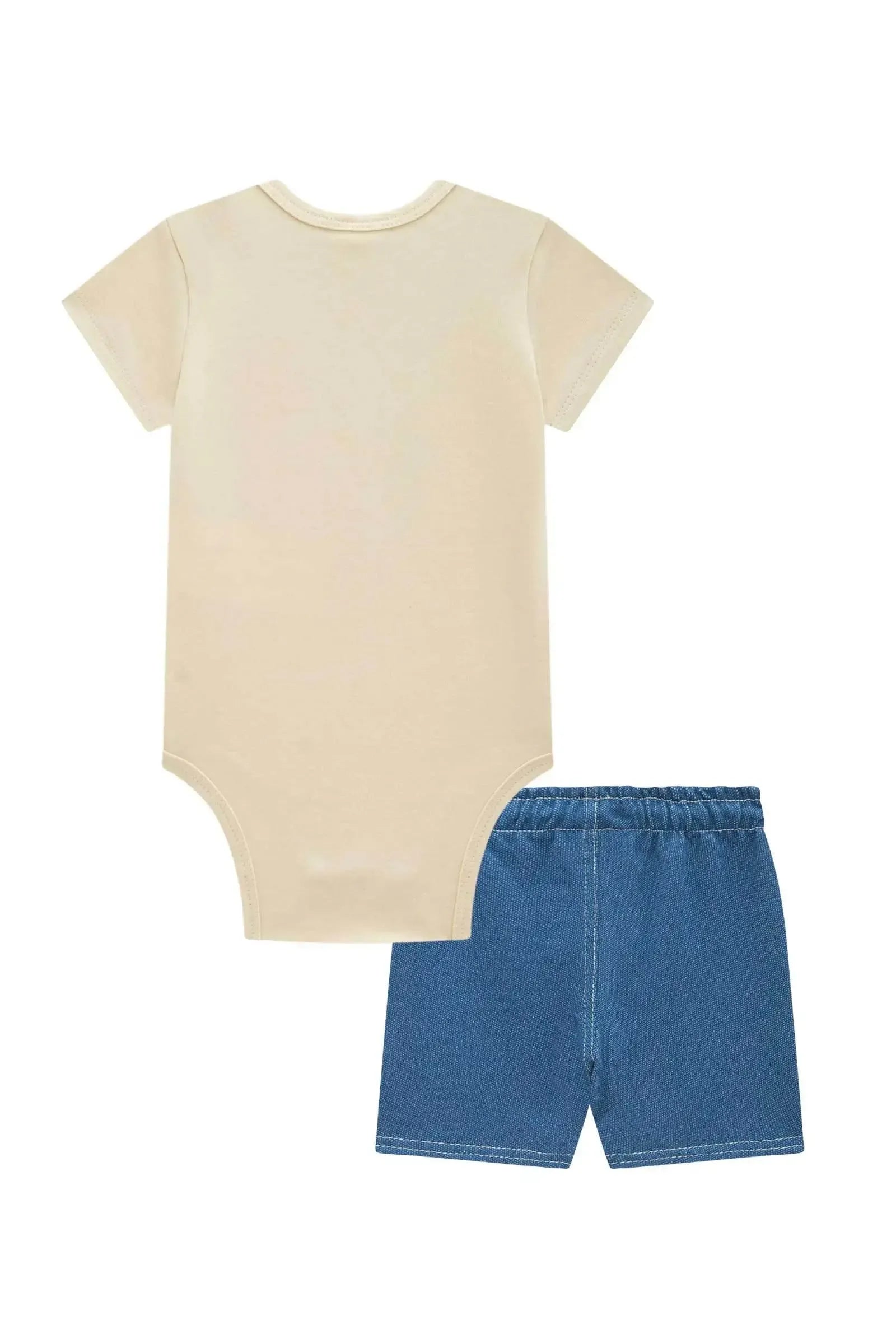 Conjunto de Body em Ribana 1x1 e Bermuda em Malha Denim com Elastano 94549 LucBoo Bebê Menino