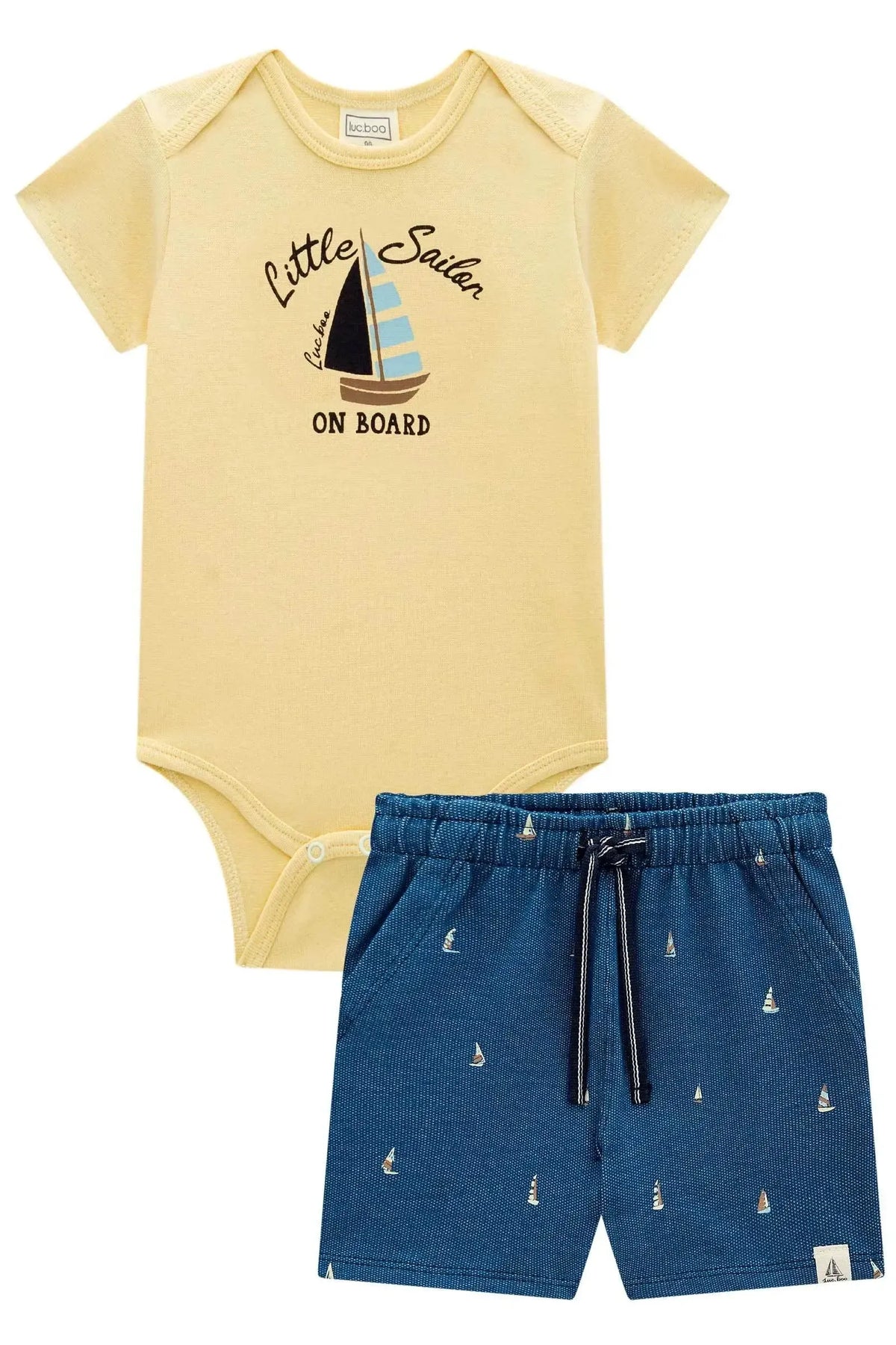 Conjunto de Body em Ribana 1x1 e Bermuda em Malha Denim com Elastano 98228 LucBoo Bebê Menino