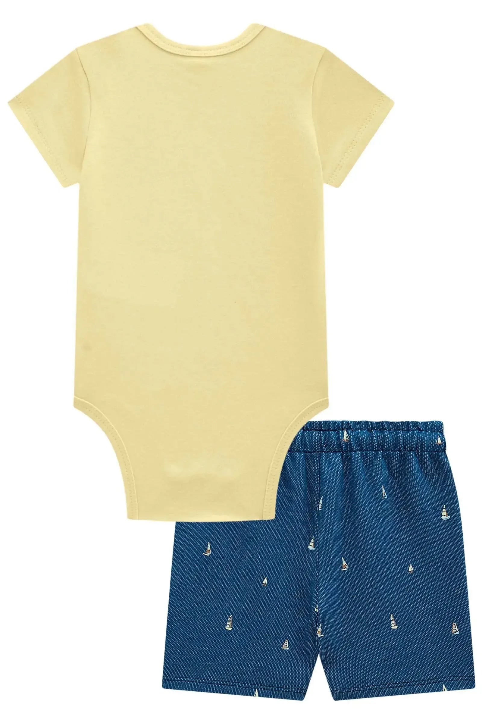 Conjunto de Body em Ribana 1x1 e Bermuda em Malha Denim com Elastano 98228 LucBoo Bebê Menino