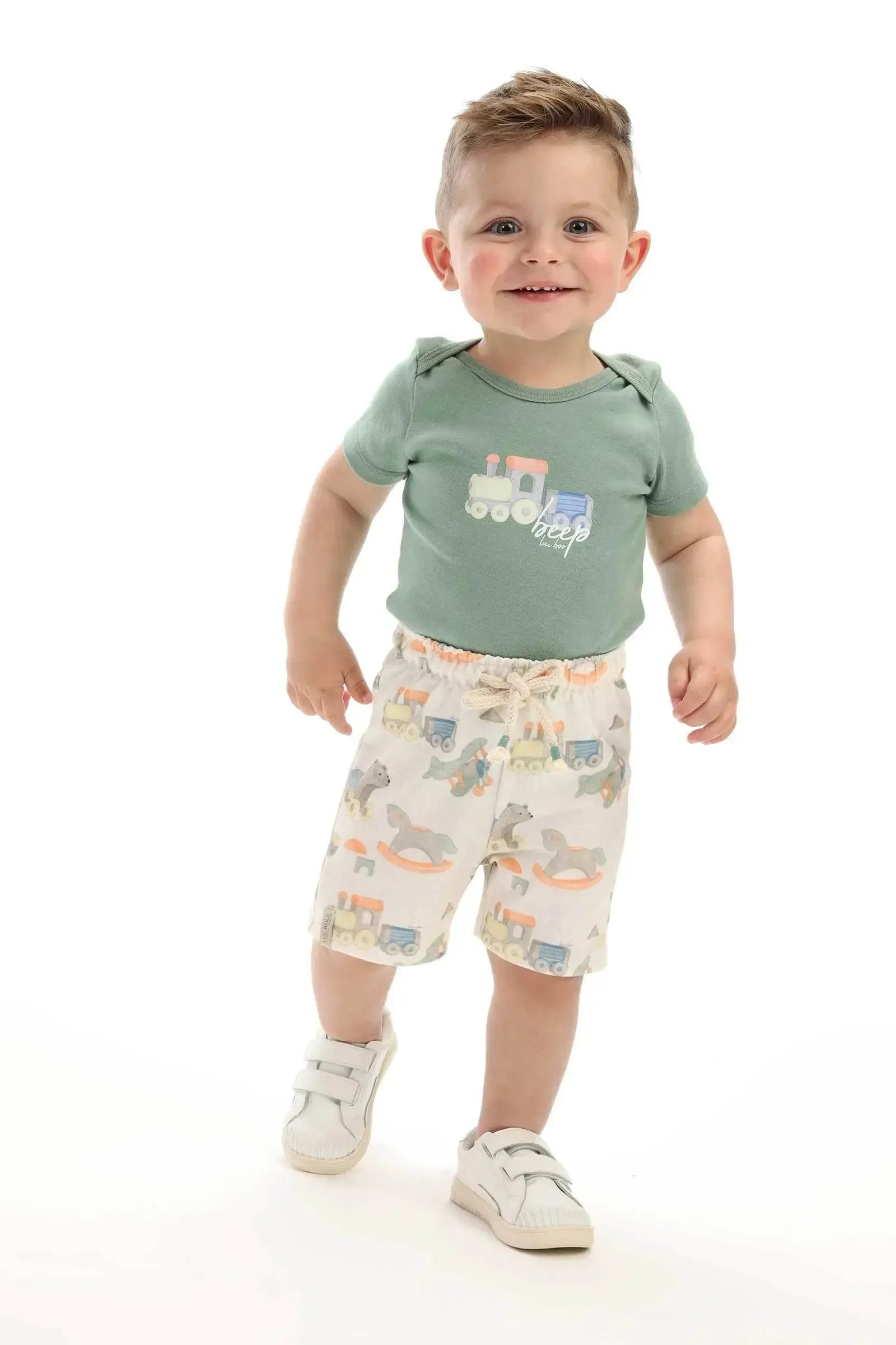 Conjunto de Body em Ribana 1x1 e Bermuda em Molecotton 92822 LucBoo Bebê Menino