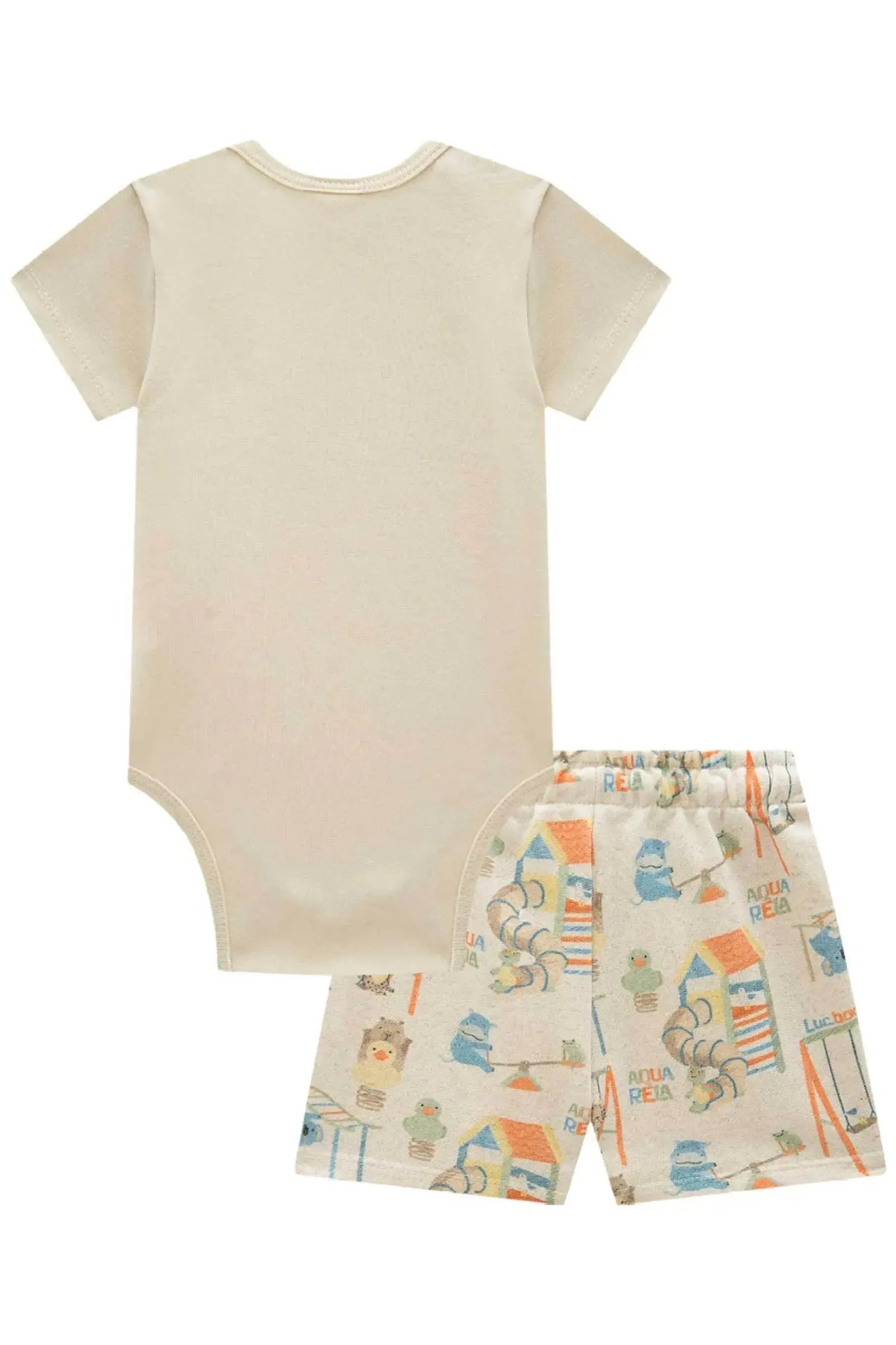 Conjunto de Body em Ribana 1x1 e Bermuda em Moletom Linho sem Pelúcia 87935 LucBoo Bebê Menino