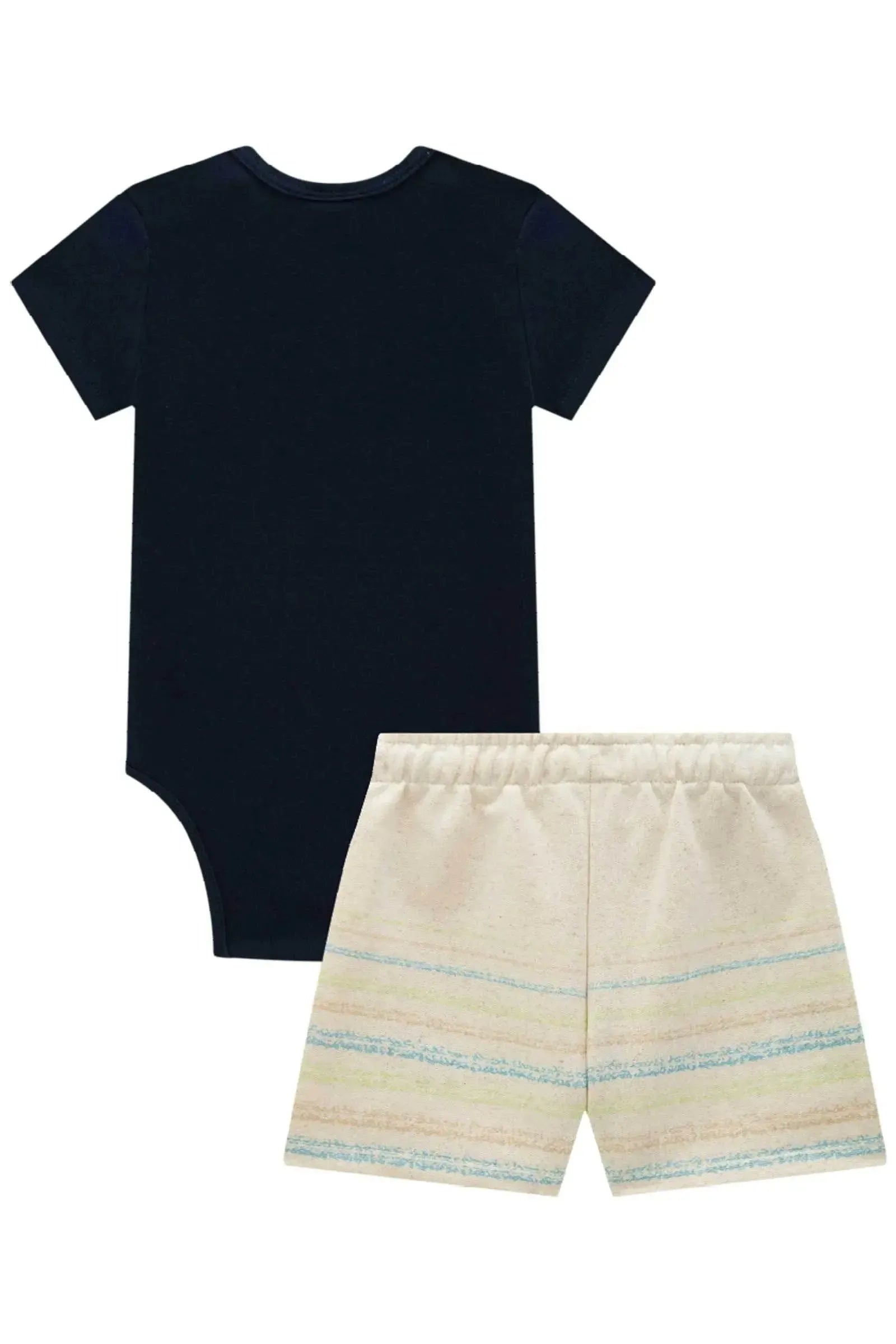 Conjunto de Body em Ribana 1x1 e Bermuda em Moletom Linho sem Pelúcia 88627 LucBoo Bebê Menino