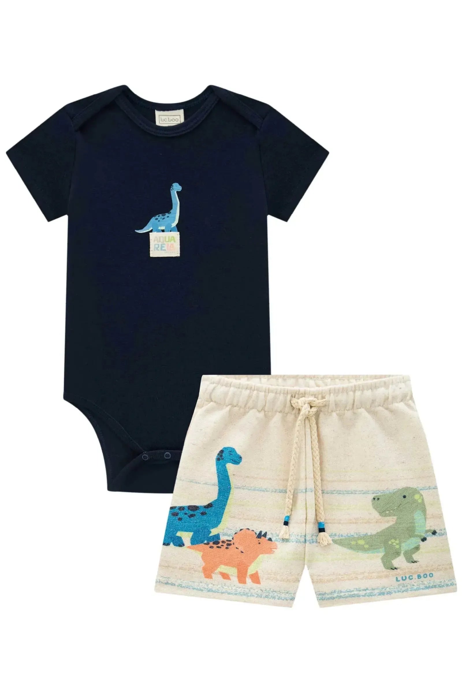 Conjunto de Body em Ribana 1x1 e Bermuda em Moletom Linho sem Pelúcia 88627 LucBoo Bebê Menino