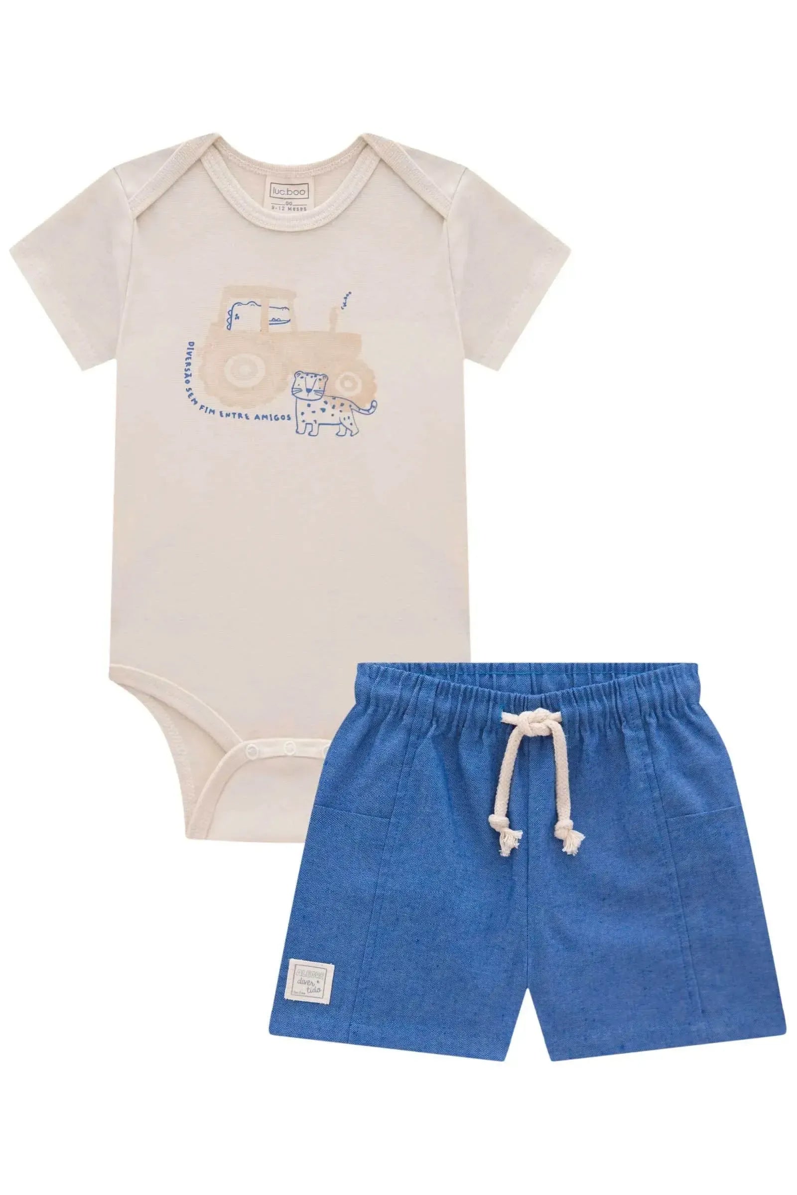 Conjunto de Body em Ribana 1x1 e Bermuda em Tecido Dubai com Elastano 83853 LucBoo Bebê Menino