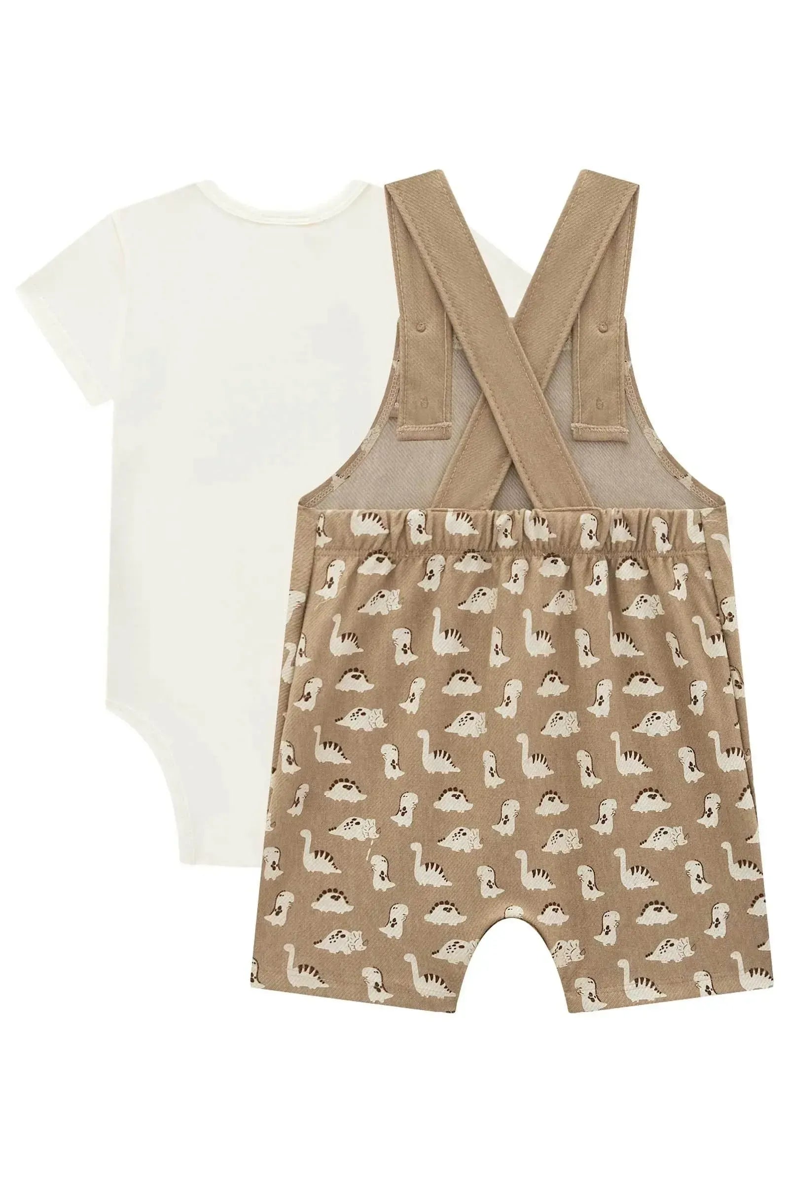 Conjunto de Body em Ribana 1x1 e Jardineira em Cotton Jeans com Elastano 99058 LucBoo Bebê Menino