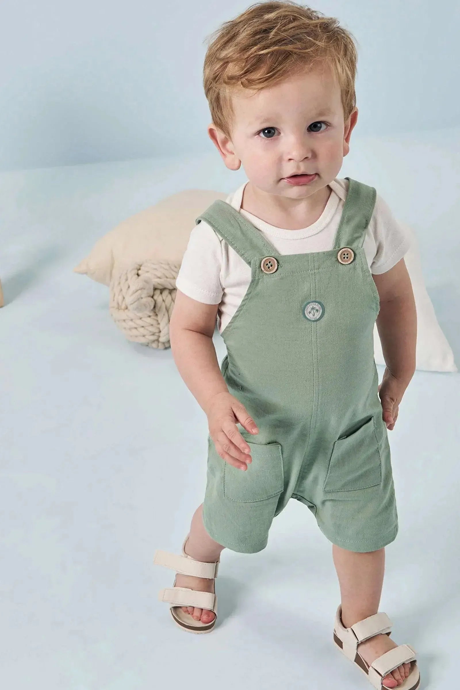 Conjunto de Body em Ribana 1x1 e Jardineira em Linho Santorine com Elastano 83177 LucBoo Bebê Menino