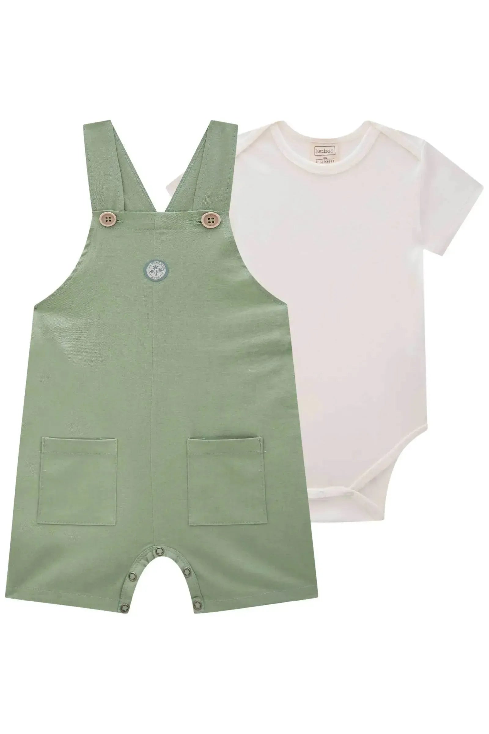 Conjunto de Body em Ribana 1x1 e Jardineira em Linho Santorine com Elastano 83177 LucBoo Bebê Menino