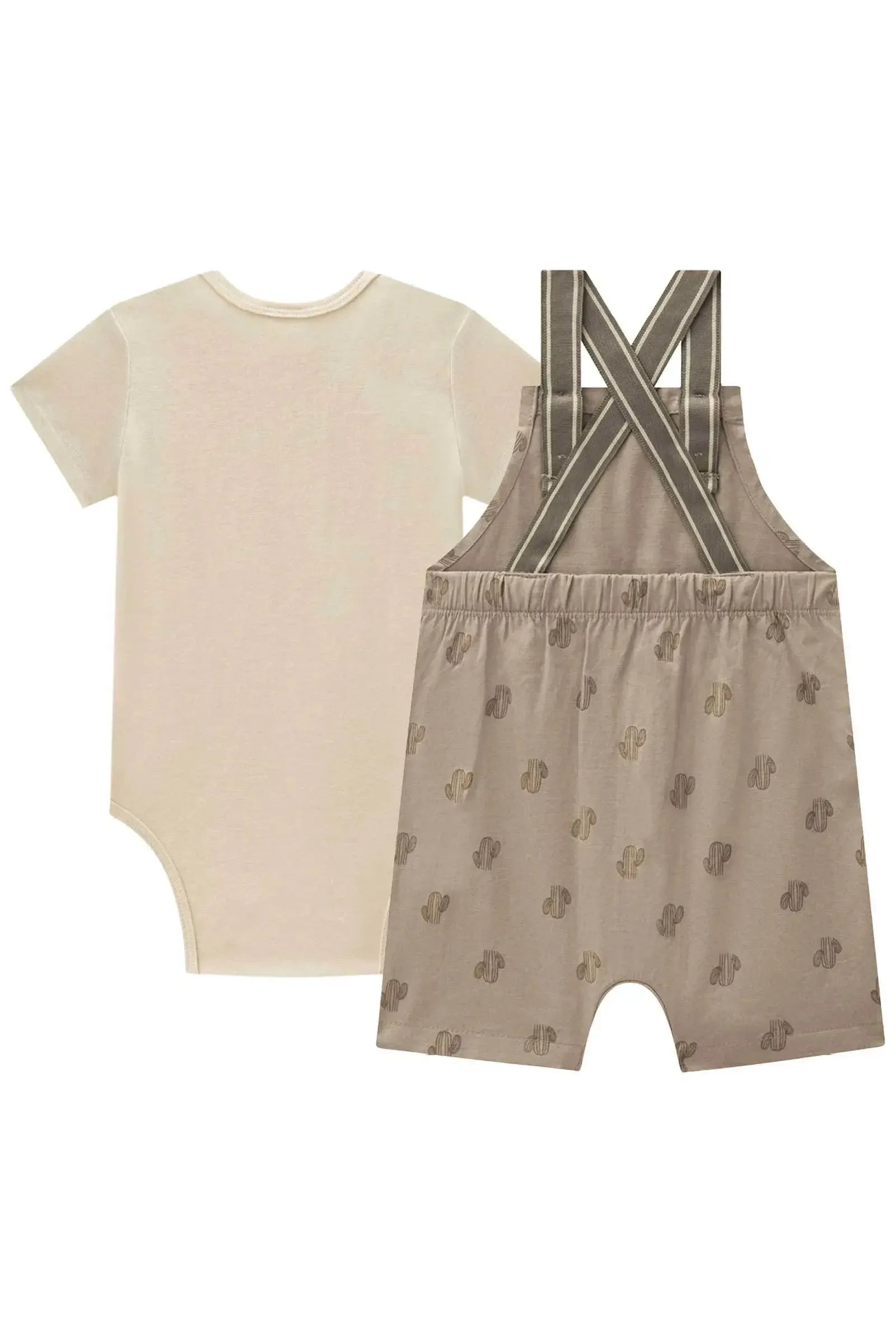 Conjunto de Body em Ribana 1x1 e Jardineira em Linho Santorine com Elastano 86859 LucBoo Bebê Menino
