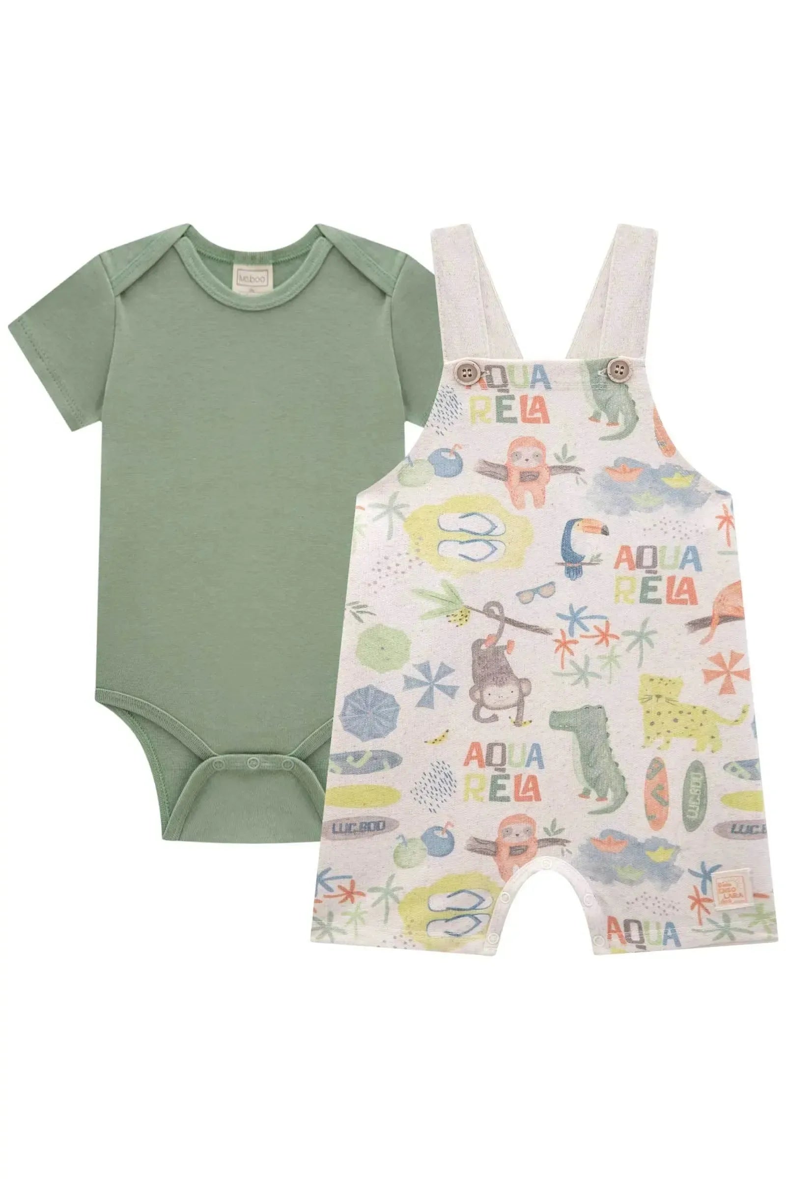 Conjunto de Body em Ribana 1x1 e Jardineira em Moletom sem Pelúcia 83845 LucBoo Bebê Menino