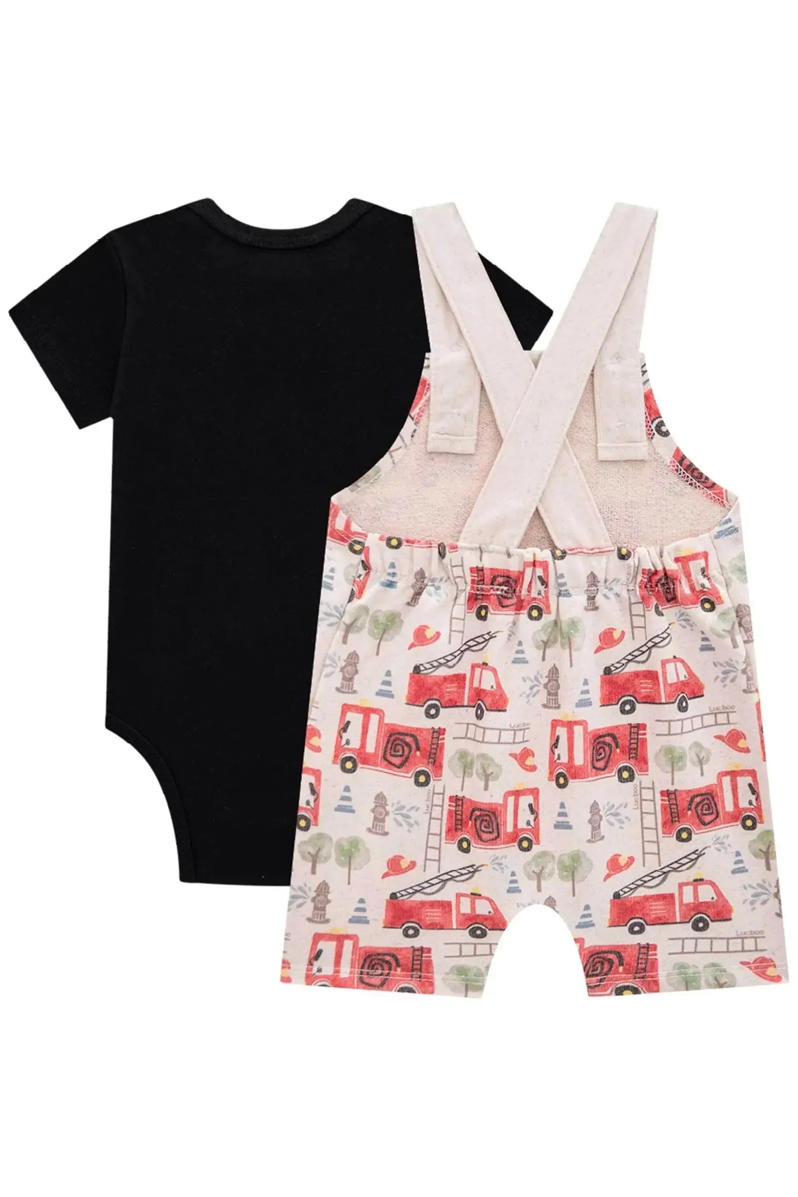 Conjunto de Body em Ribana 1x1 e Jardineira em Moletom sem Pelúcia 83845 LucBoo Bebê Menino