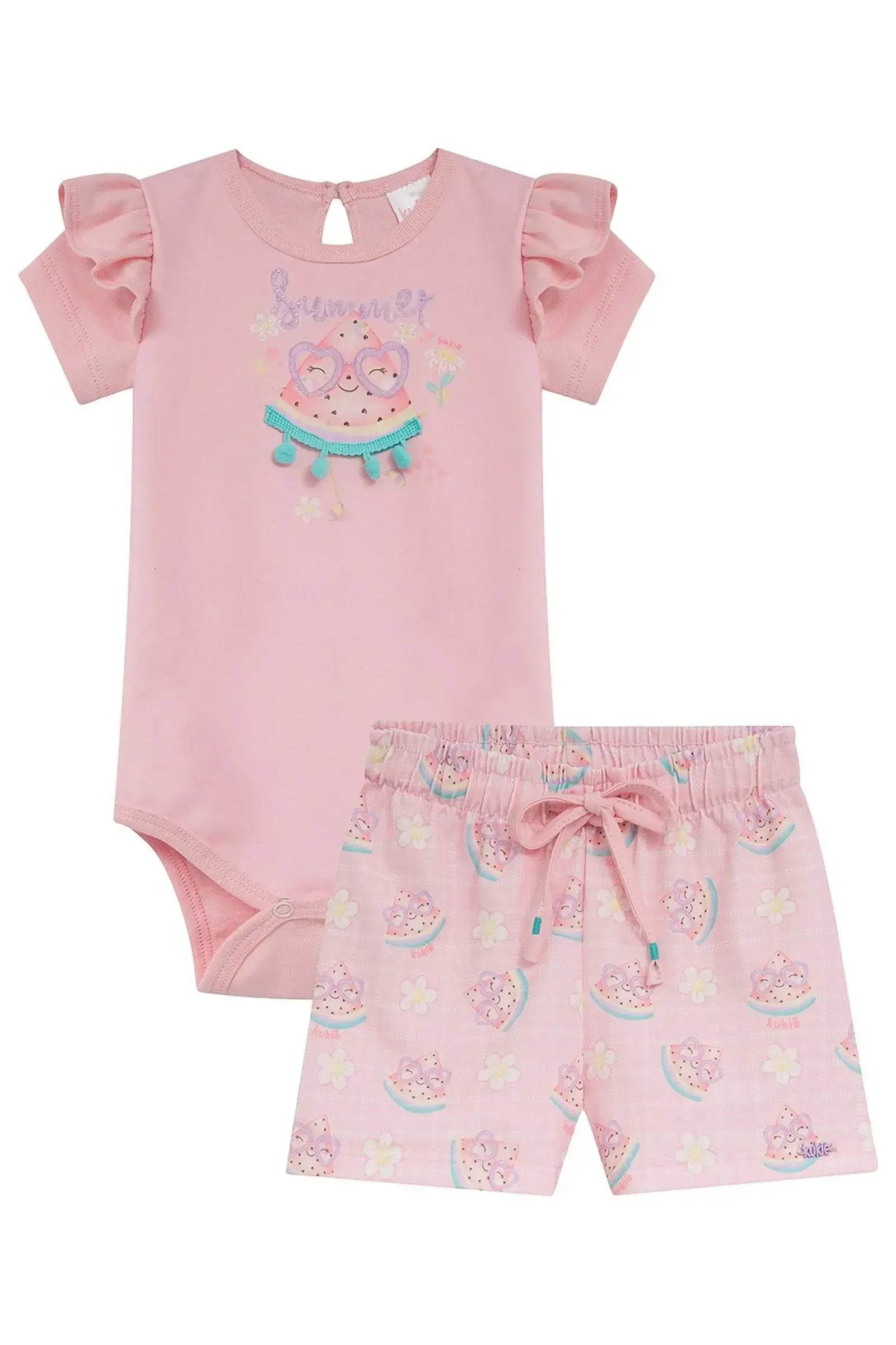 Conjunto de Body em Ribana 1x1 e Shorts em Malha Power 95325 Kukiê Bebê Menina