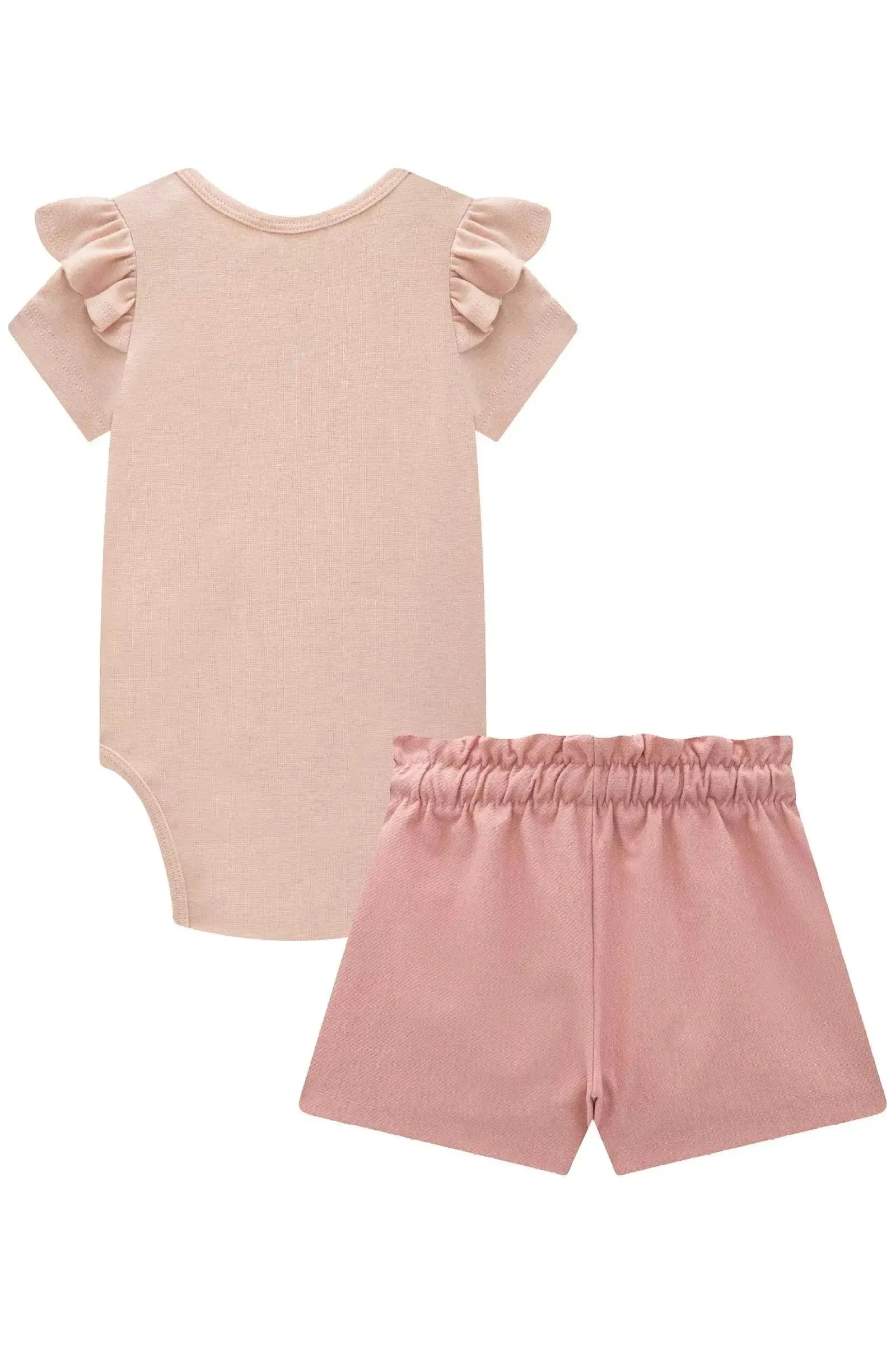 Conjunto de Body em Ribana Canelada com Shorts em Cotton Jeans 93422 Infanti Bebê Menina