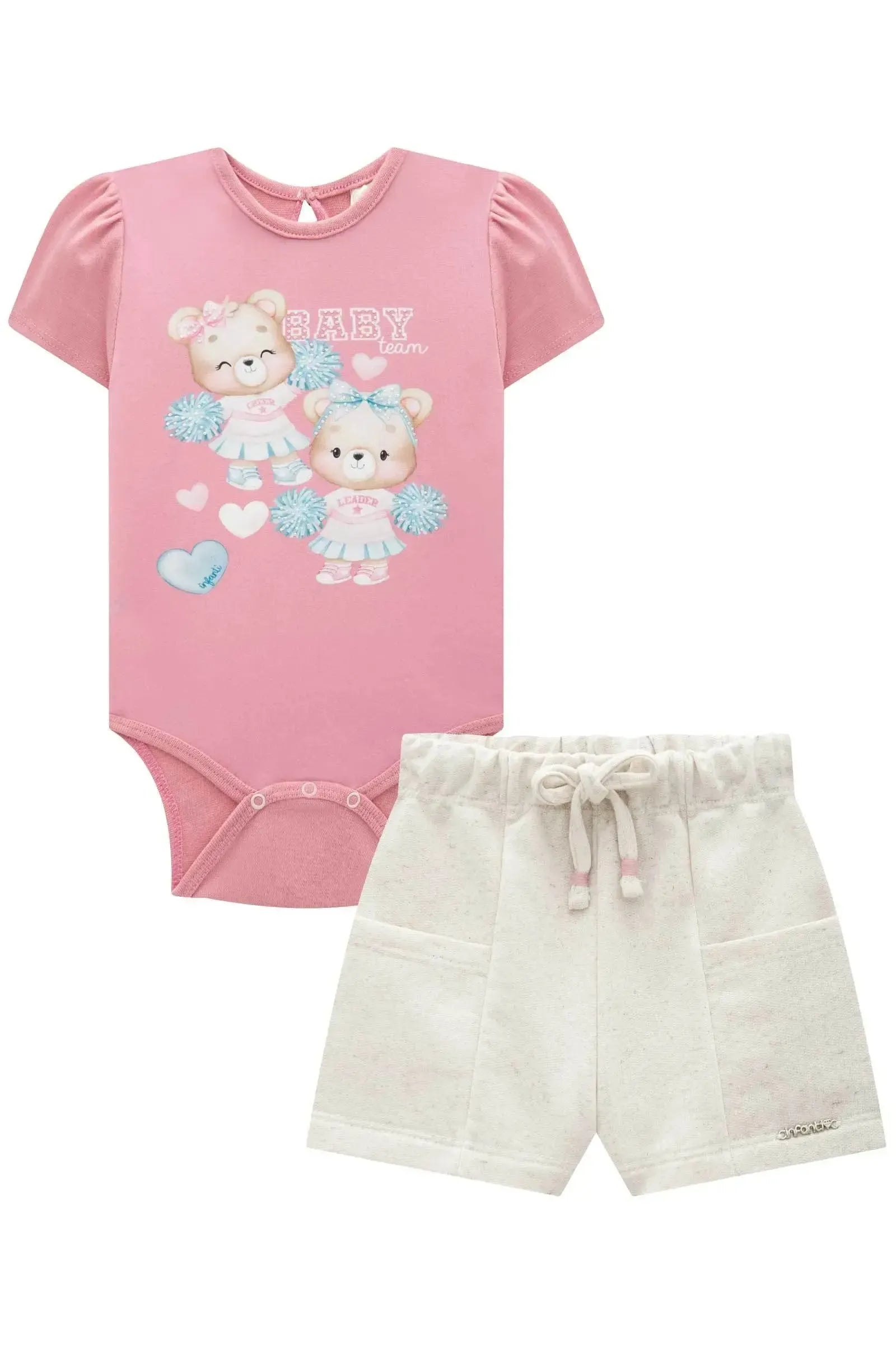 Conjunto de Body em Ribana Canelada com Shorts em Moletom sem Pelúcia 94195 Infanti Bebê Menina
