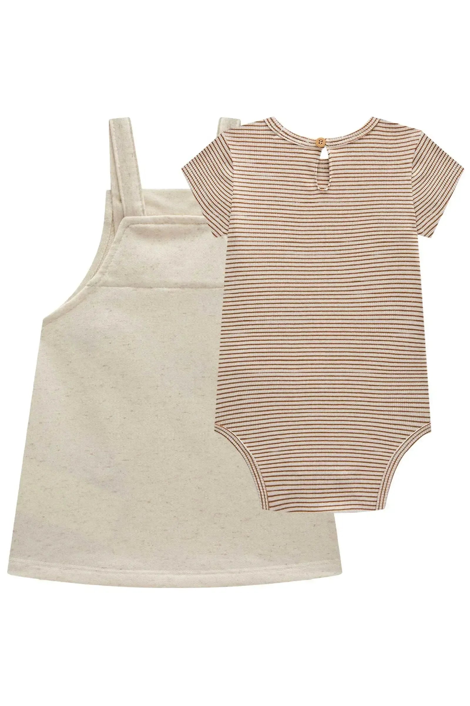 Conjunto de Body em Ribana Canelada e Salopete em Moletom Linho 99710 Kukiê Bebê Menina