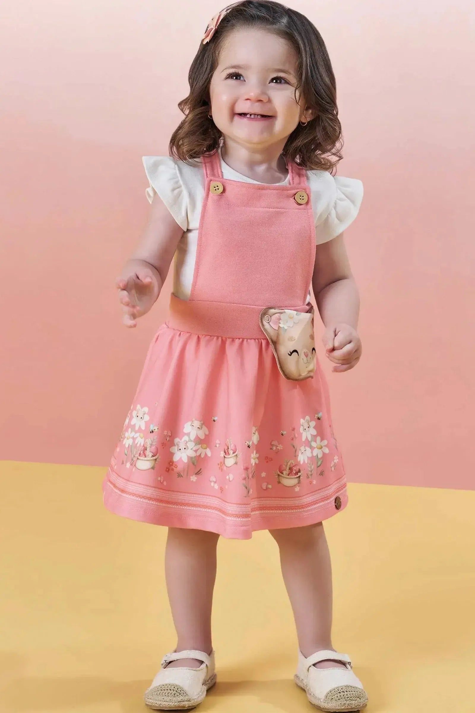 Conjunto de Body em Ribana Canelada e Salopete em Moletom sem Pelúcia 83155 Infanti Bebê Menina