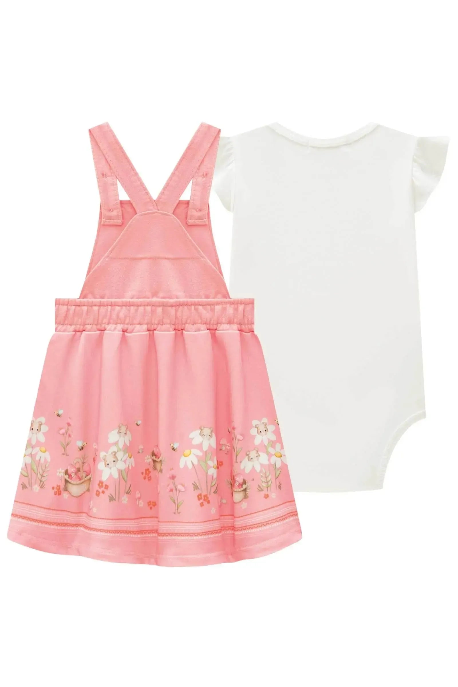 Conjunto de Body em Ribana Canelada e Salopete em Moletom sem Pelúcia 83155 Infanti Bebê Menina