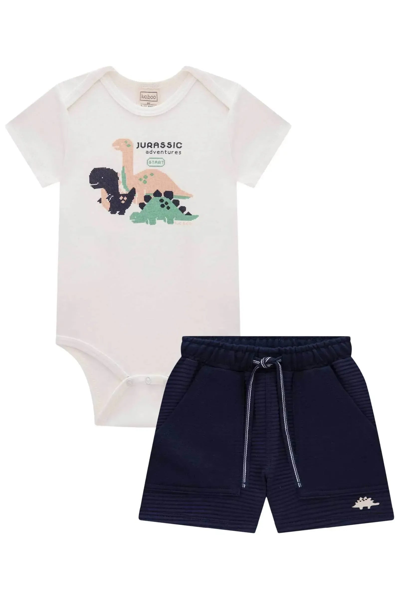 Conjunto de Body em Ribana e Bermuda em Moletom sem Pelúcia 84580 LucBoo Bebê Menino