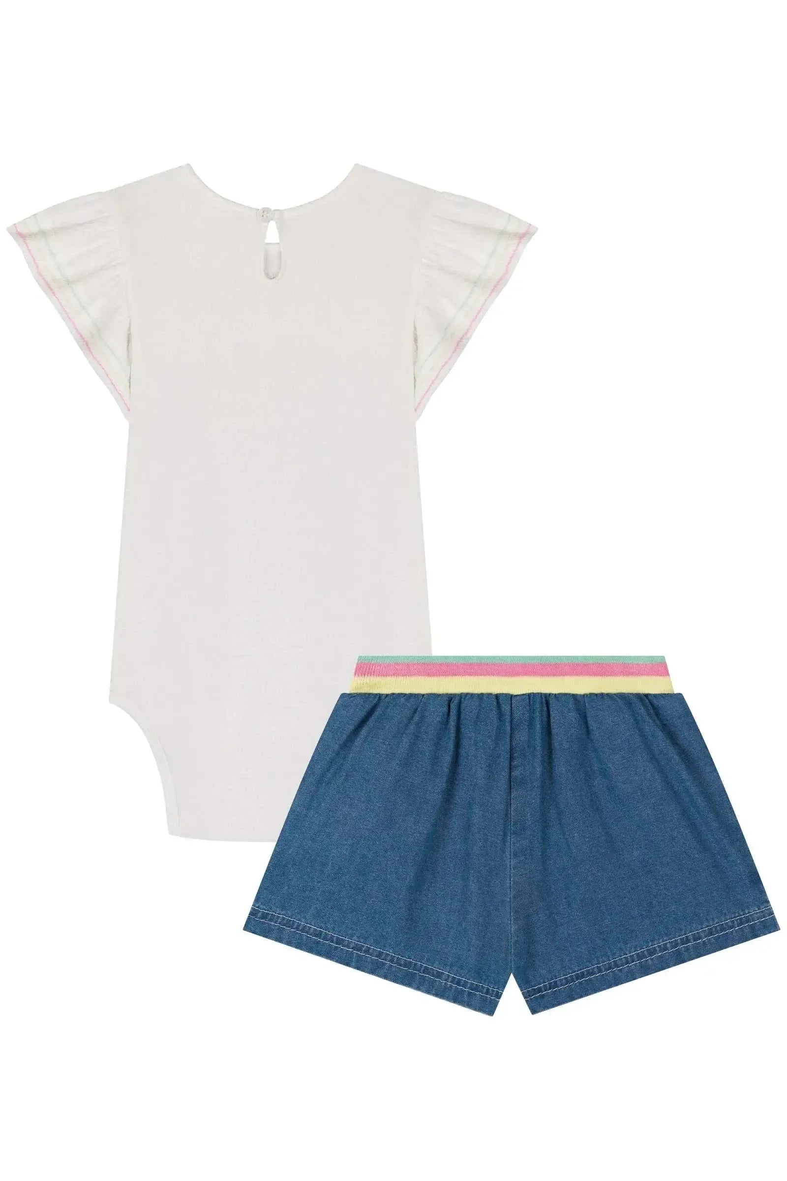 Conjunto de Body em Ribana e Short Saia em Jeans 85735 Kukiê Bebê Menina