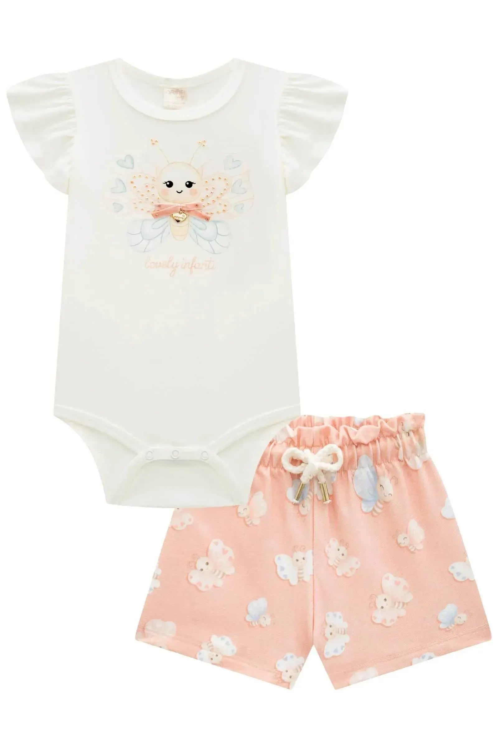 Conjunto de Body em Suedine com Shorts em Molecotton 95343 Infanti Bebê Menina