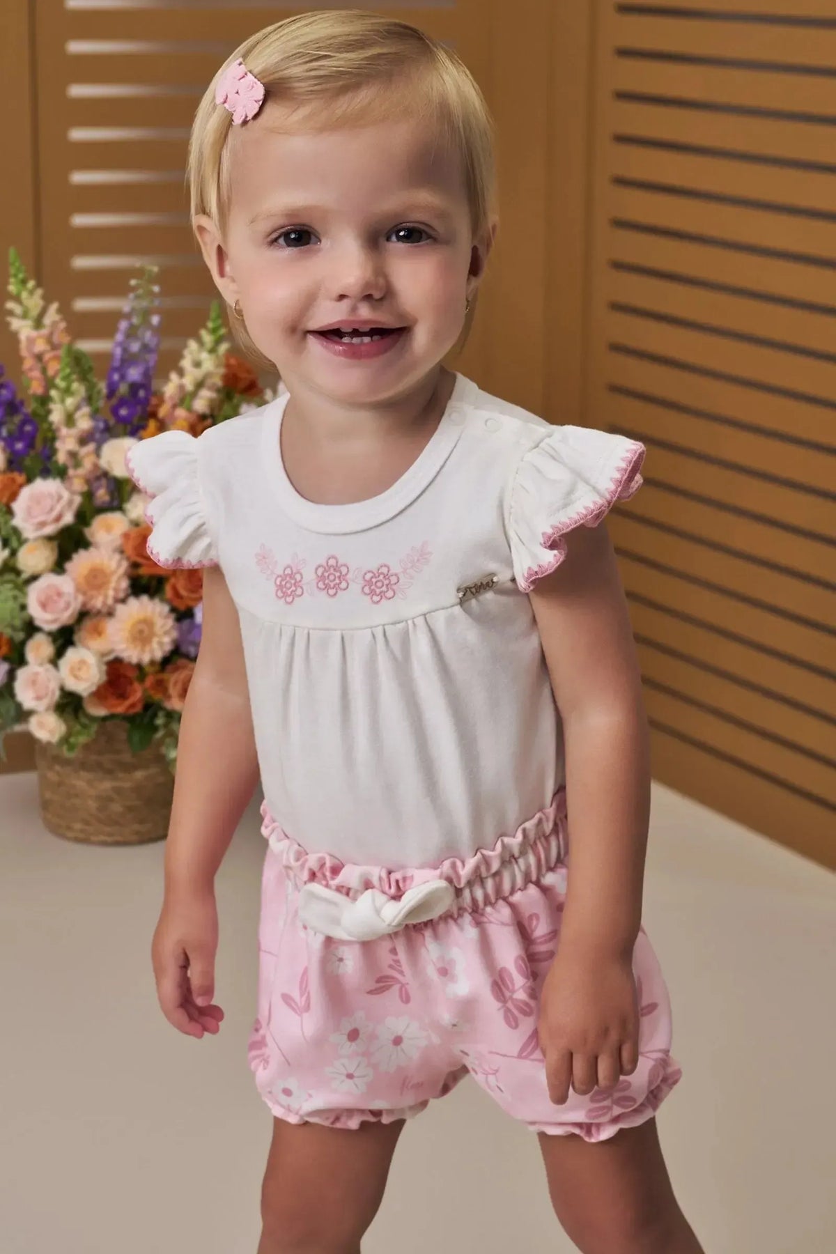 Conjunto de Body em Suedine com Shorts em Molecotton 98565 Infanti Bebê Menina