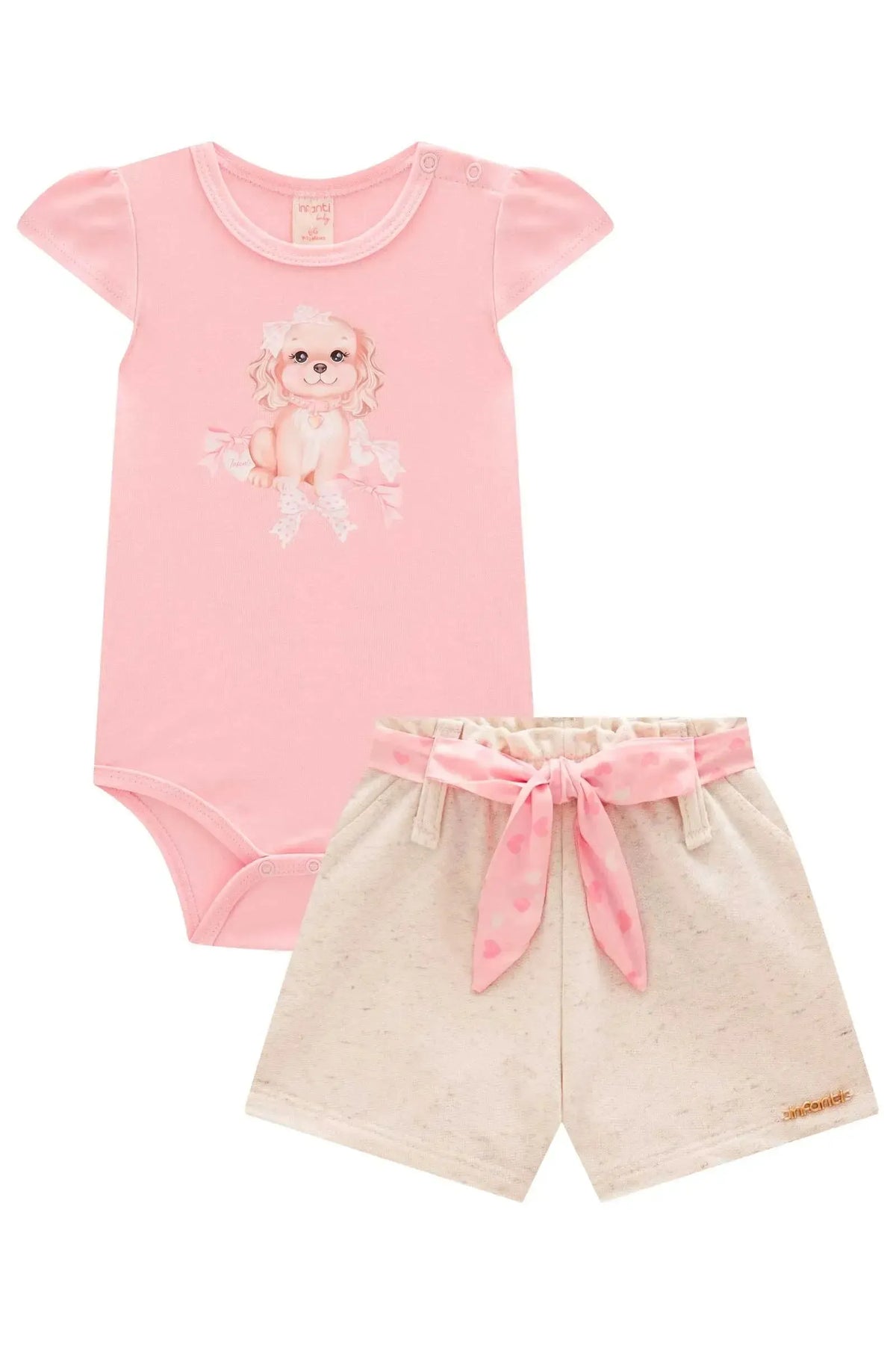 Conjunto de Body em Suedine com Shorts em Moletom sem Pelúcia 99187 Infanti Bebê Menina