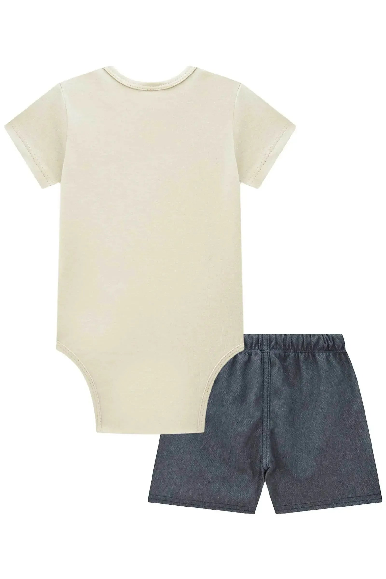 Conjunto de Body em Suedine e Bermuda em Cotton Jeans com Elastano 93903 Johnny Fox Bebê Menino