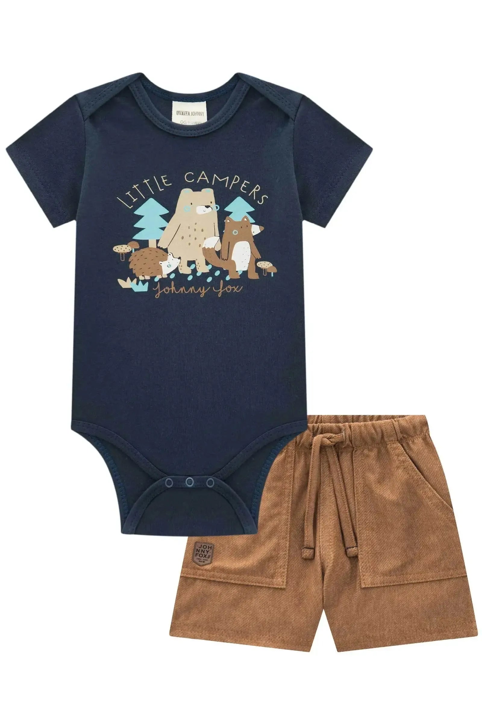 Conjunto de Body em Suedine e Bermuda em Cotton Jeans com Elastano 93904 Johnny Fox Bebê Menino