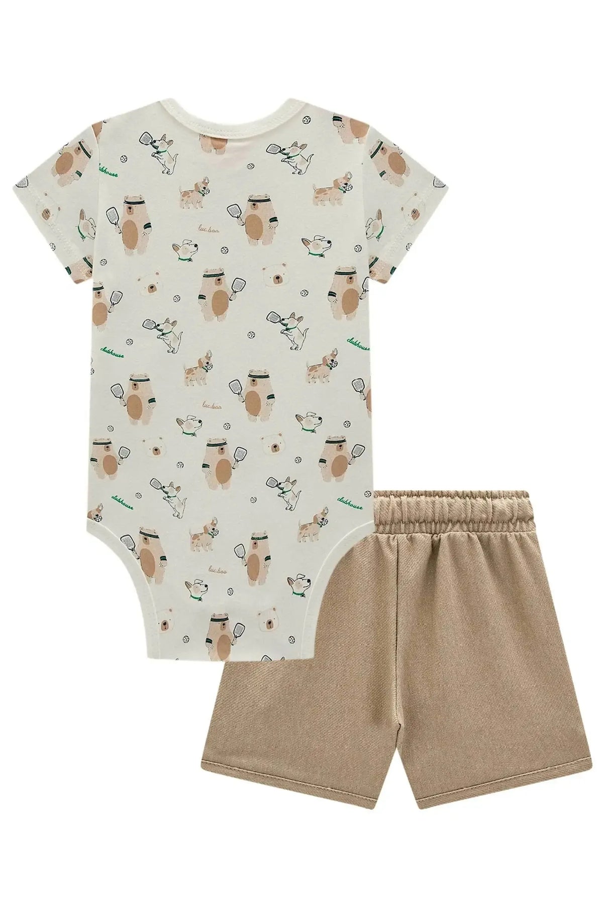Conjunto de Body em Suedine e Bermuda em Cotton Jeans com Elastano 97996 LucBoo Bebê Menino