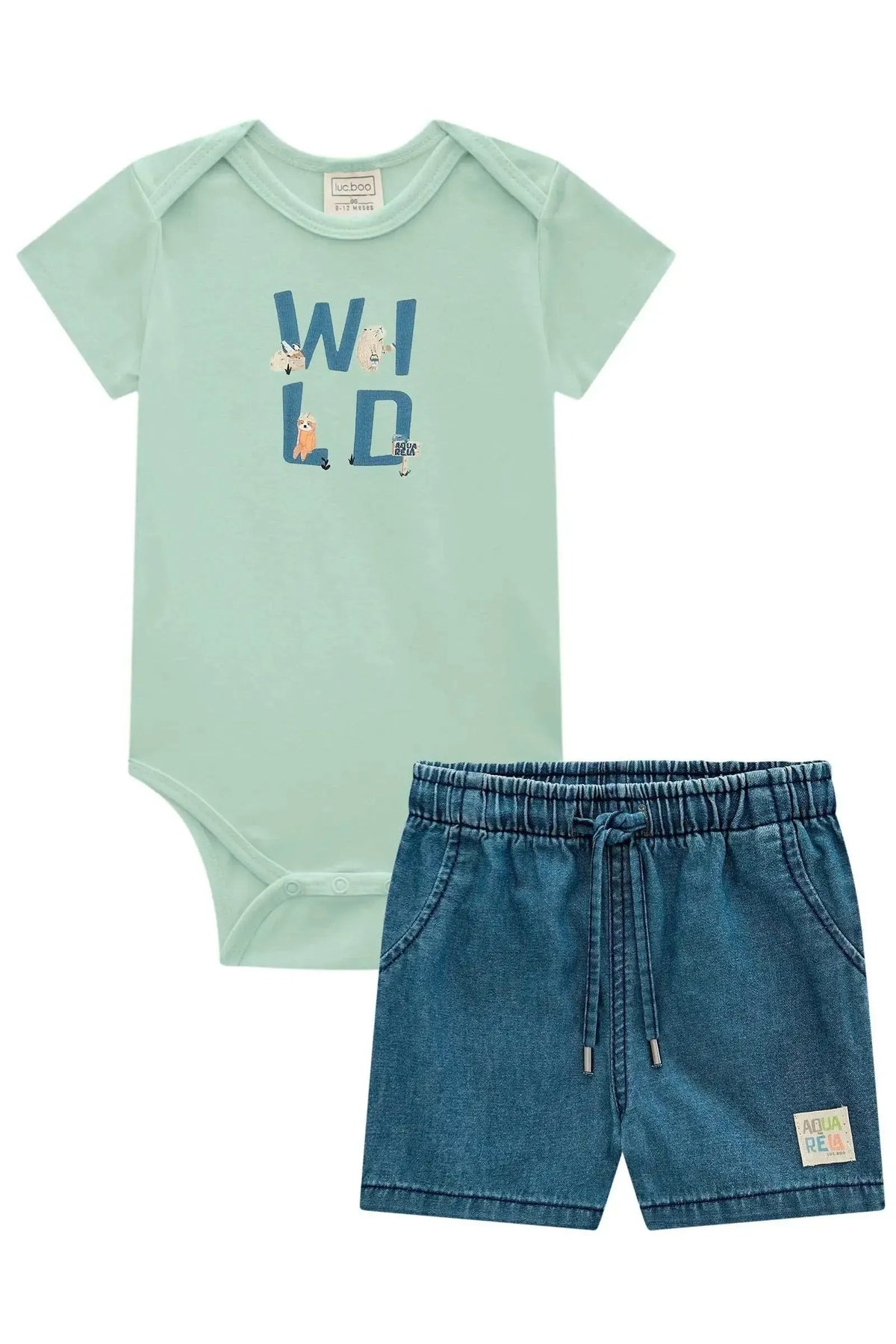 Conjunto de Body em Suedine e Bermuda em Jeans Teca 98124 LucBoo Bebê Menino