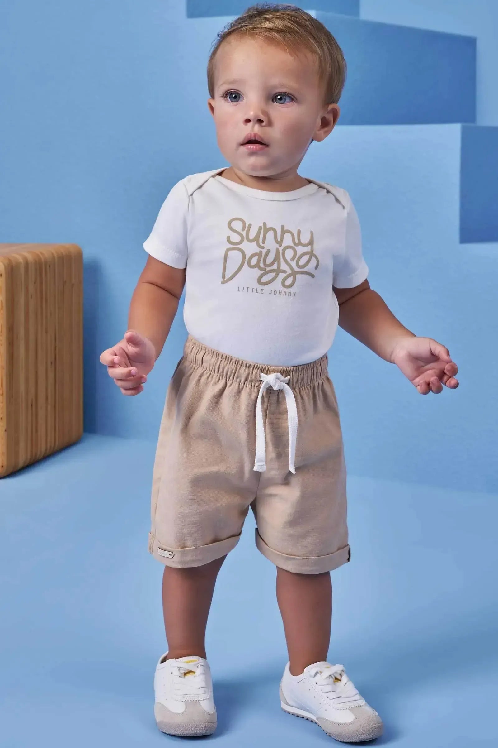 Conjunto de Body em Suedine e Bermuda em Linho Santorine com Elastano 95437 Johnny Fox Bebê Menino