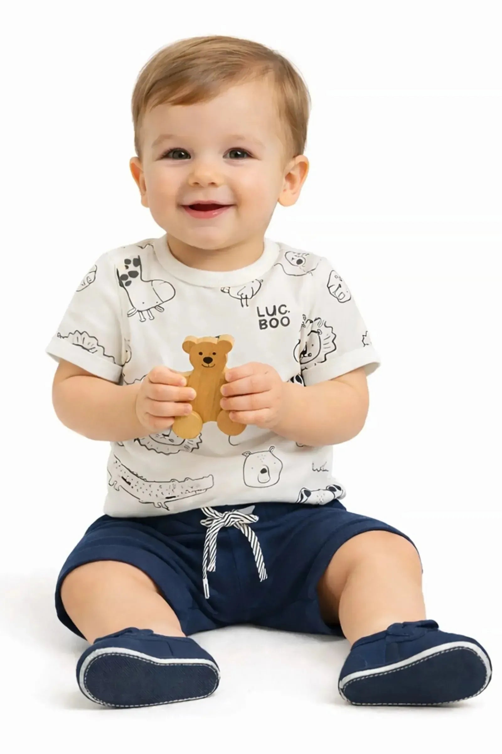 Conjunto de Body em Suedine e Bermuda em Moletom sem Pelúcia 97335 LucBoo Bebê Menino