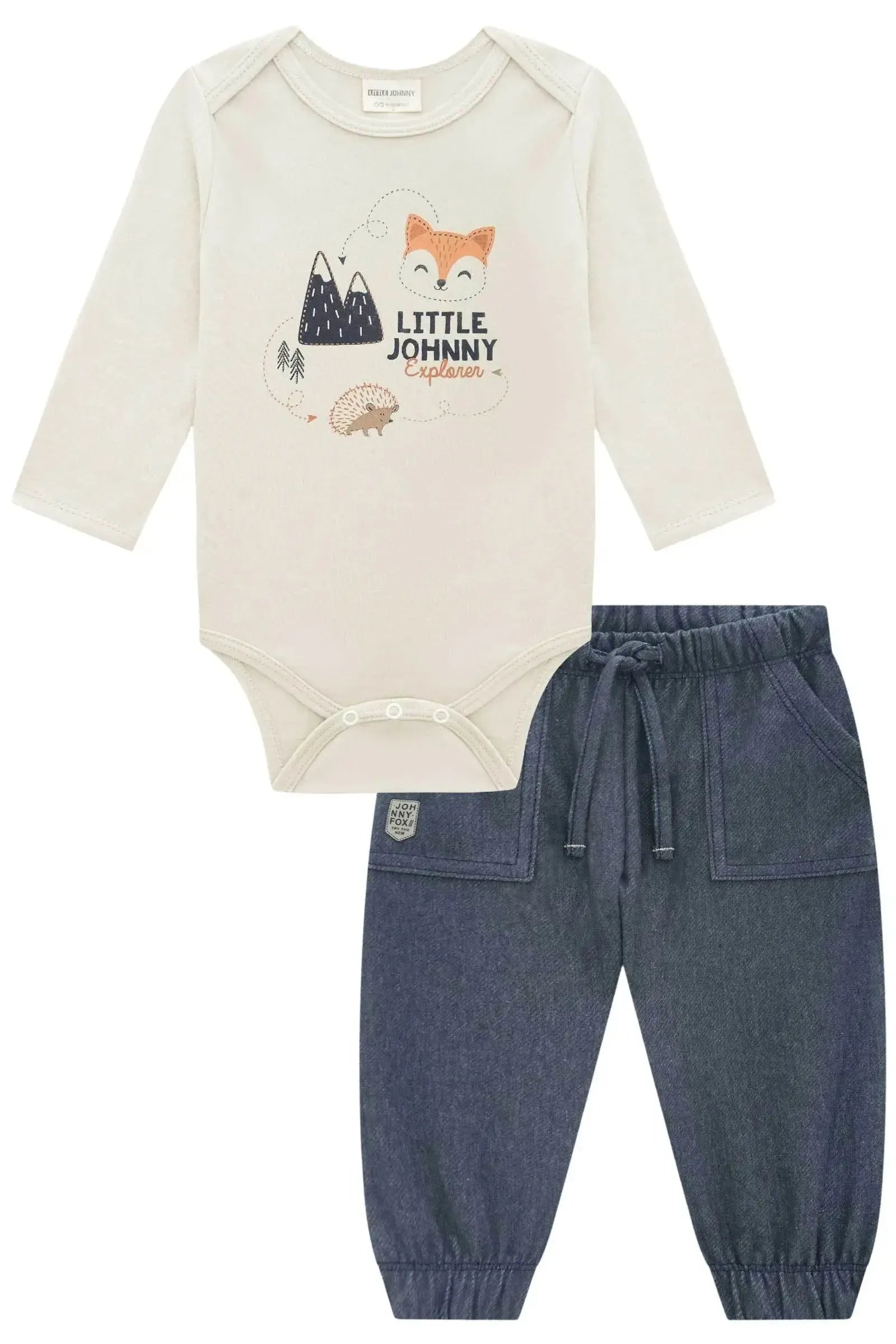 Conjunto de Body em Suedine e Calça Jogger em Cotton Jeans com Elastano 92291 Johnny Fox Bebê Menino