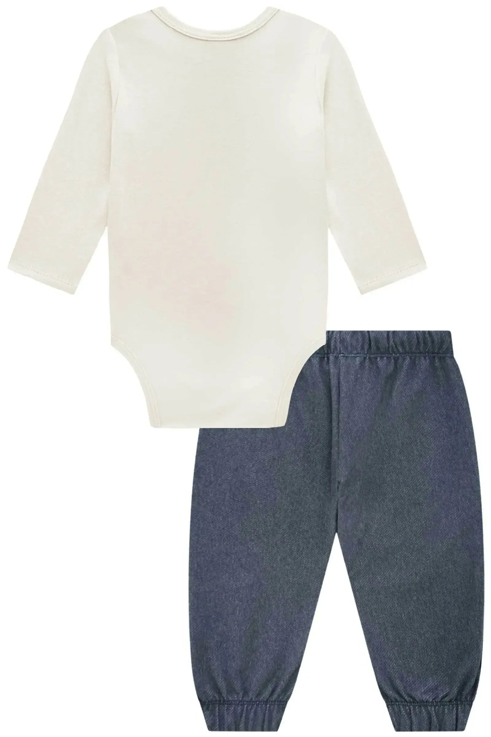 Conjunto de Body em Suedine e Calça Jogger em Cotton Jeans com Elastano 92291 Johnny Fox Bebê Menino