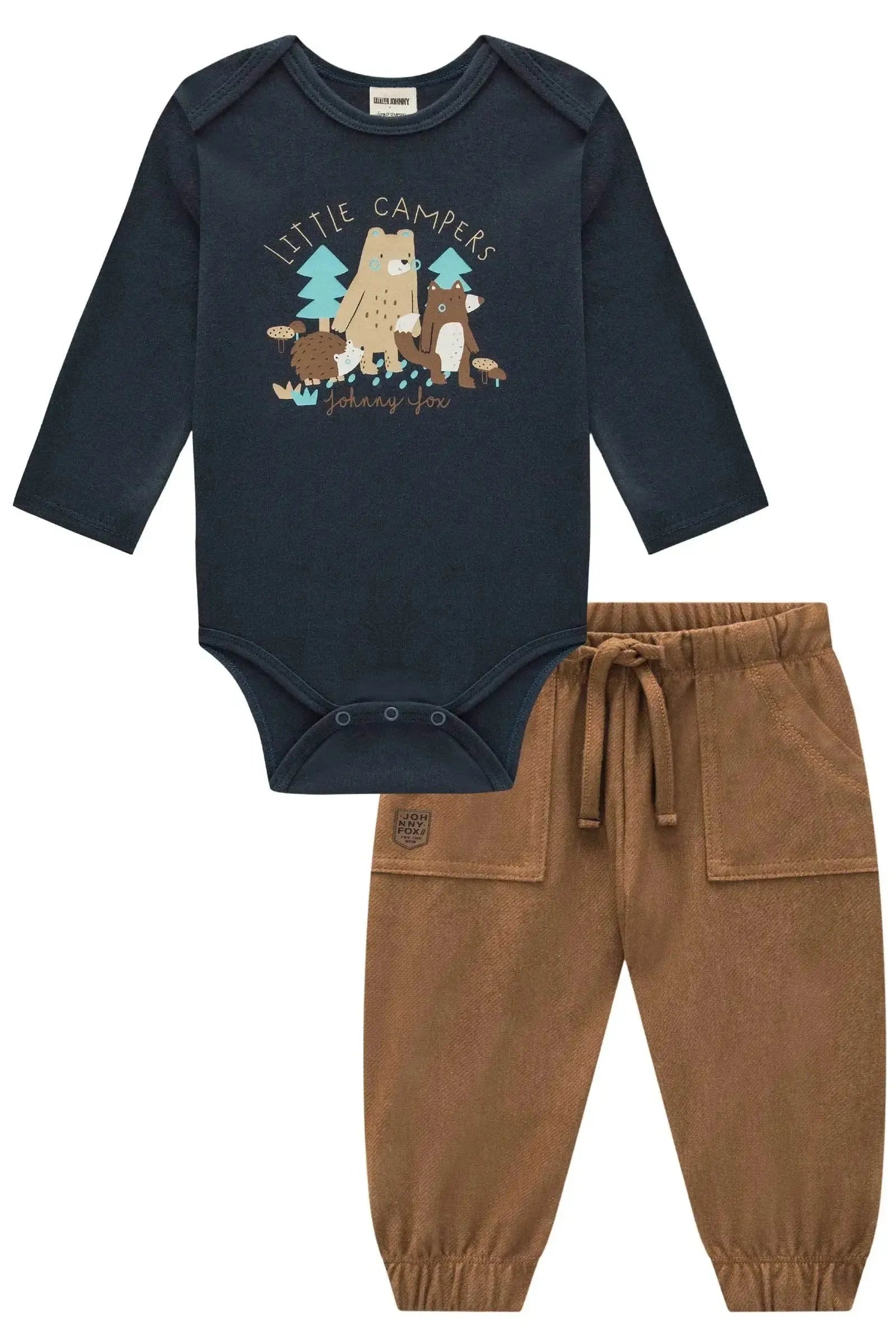 Conjunto de Body em Suedine e Calça Jogger em Cotton Jeans com Elastano 92292 Johnny Fox Bebê Menino