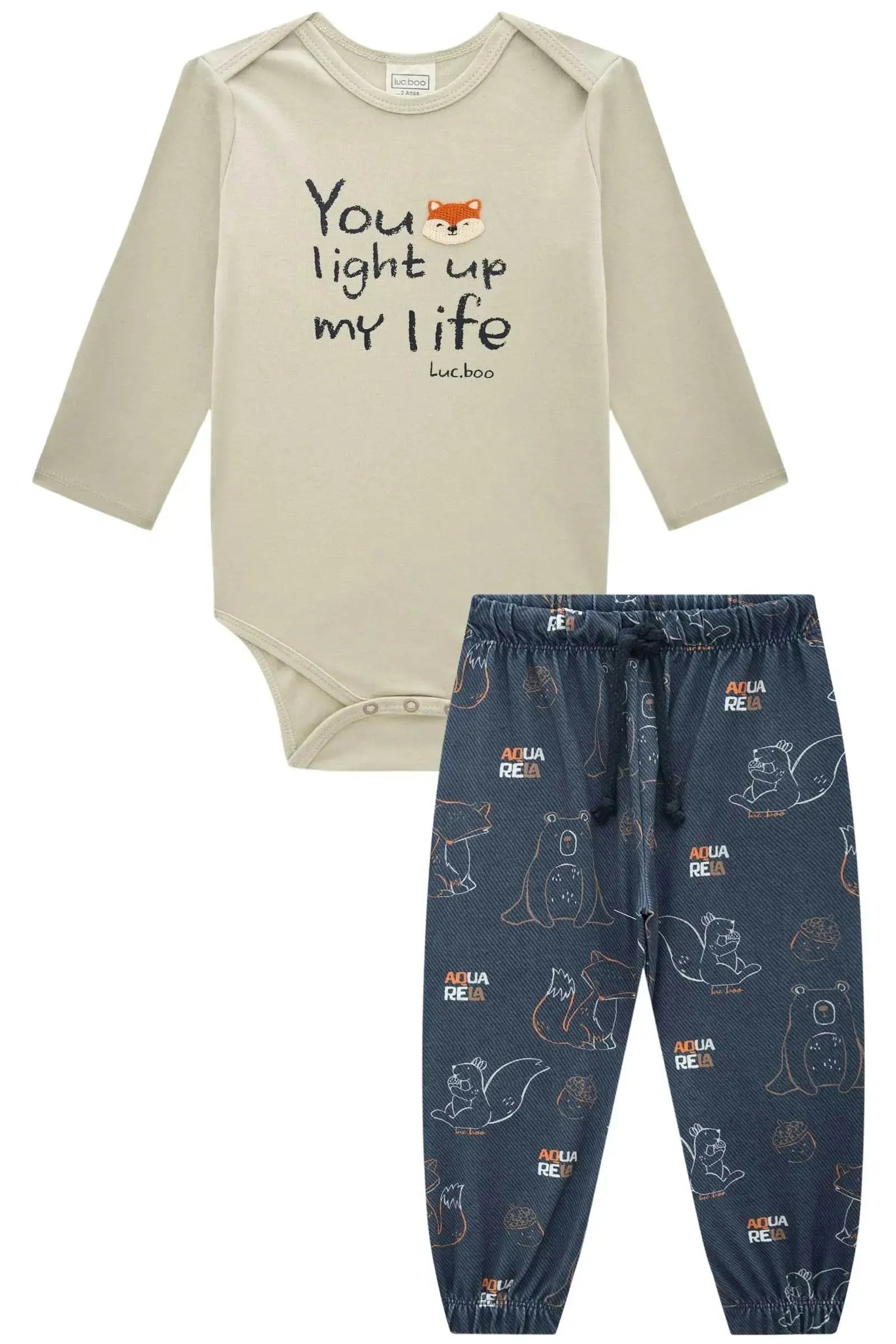 Conjunto de Body em Suedine e Calça Jogger em Termoskin Peluciado 91779 LucBoo Bebê Menino