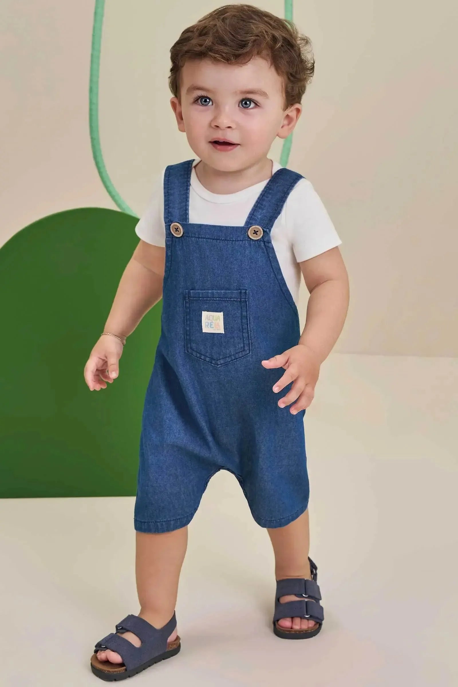 Conjunto de Body em Suedine e Jardineira em Jeans Teca 98168 LucBoo Bebê Menino