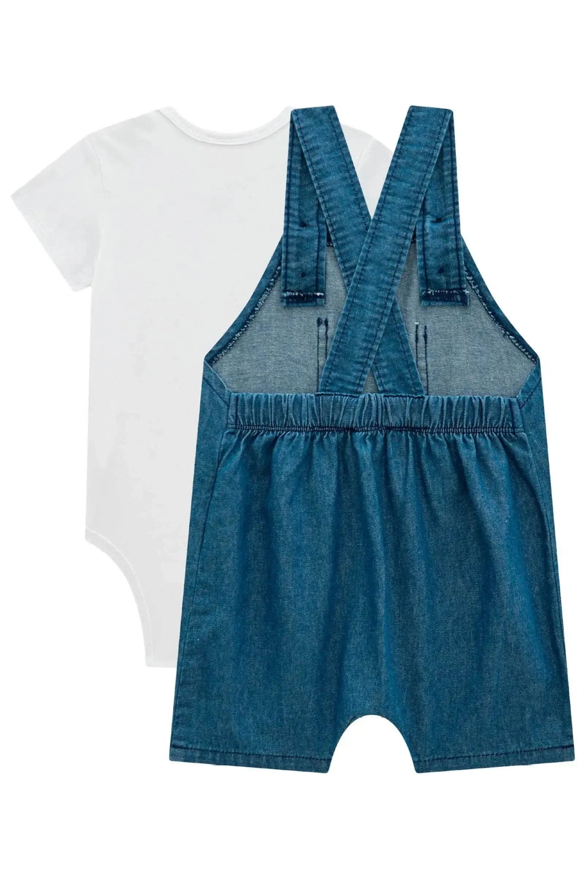 Conjunto de Body em Suedine e Jardineira em Jeans Teca 98168 LucBoo Bebê Menino