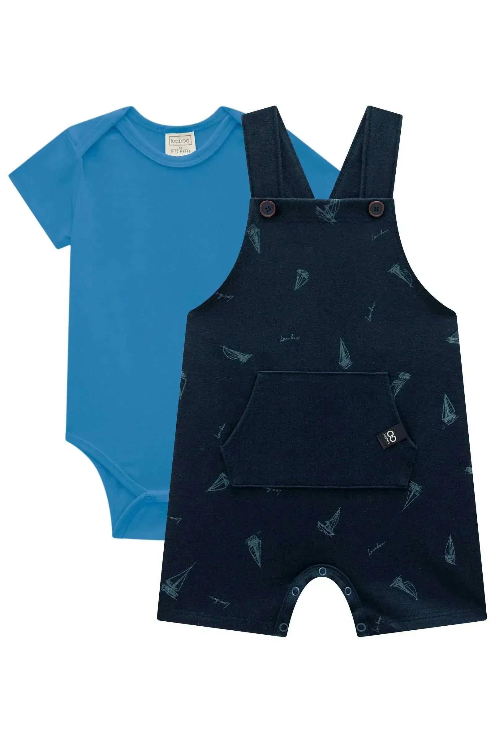 Conjunto de Body em Suedine e Jardineira em Moletom sem Pelúcia 98250 LucBoo Bebê Menino
