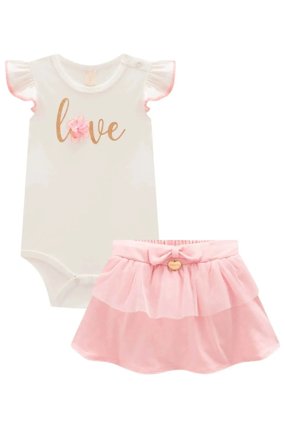 Conjunto de Body em Suedine e Saia com Calcinha em Molevisco e Tule com Elastano 98595 Infanti Bebê Menina