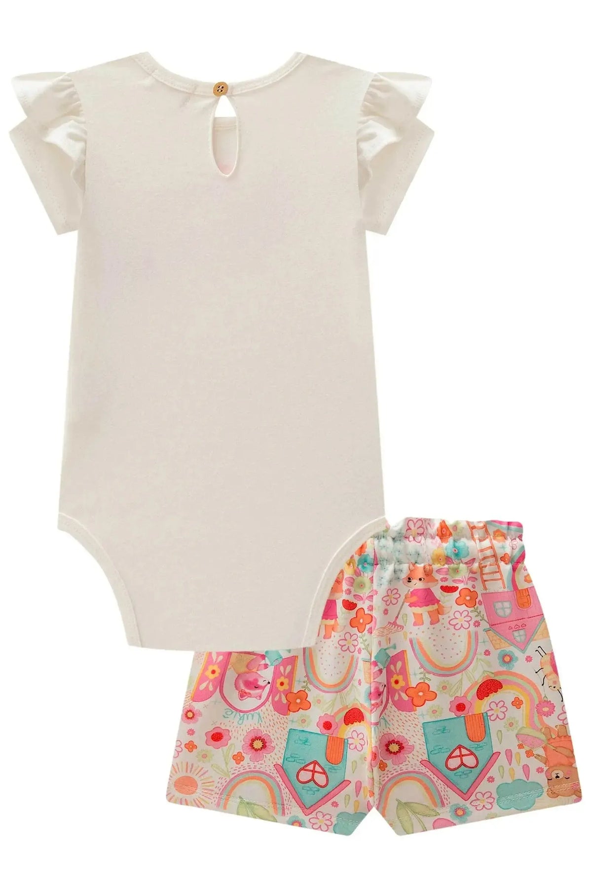 Conjunto de Body em Suedine e Short em Molecotton 99572 Kukiê Bebê Menina